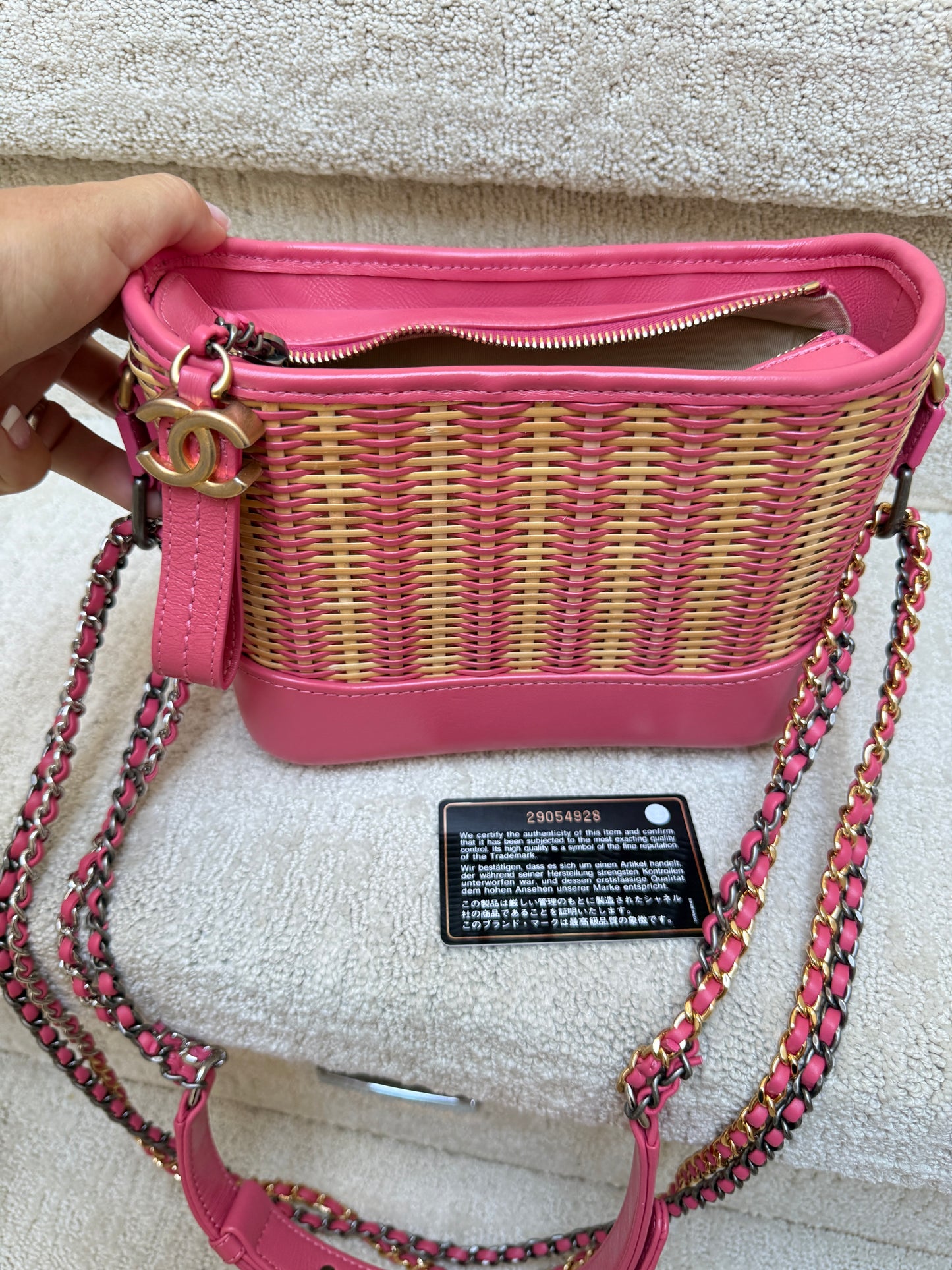 Chanel Gabrielle Hobo Small in Beige Rattan & Pink leather