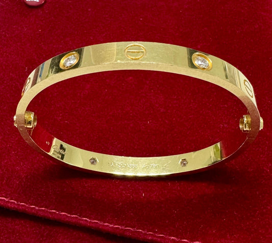 CARTIER 18k yellow Gold 4 Diamond LOVE Bracelet size 16