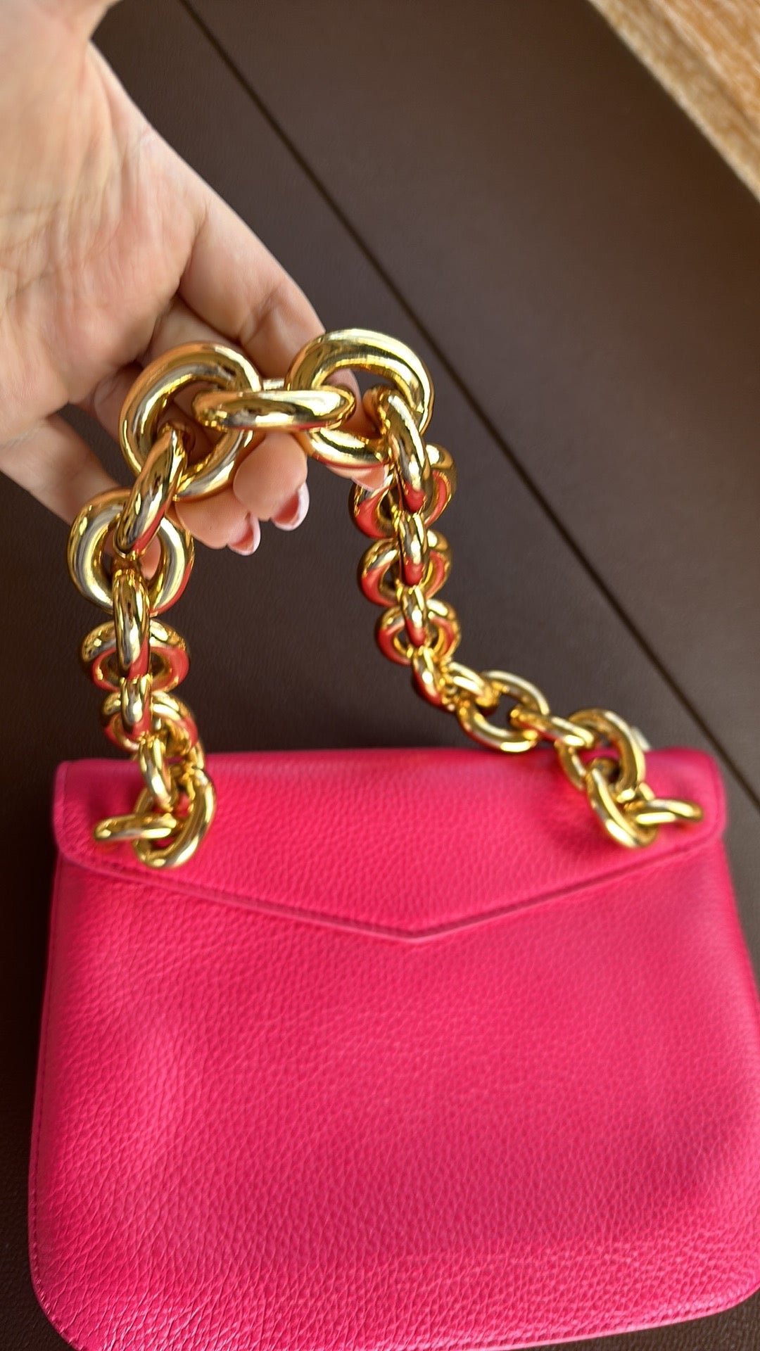 Bottega Veneta the mount shoulder bag in bright pink with gold chain