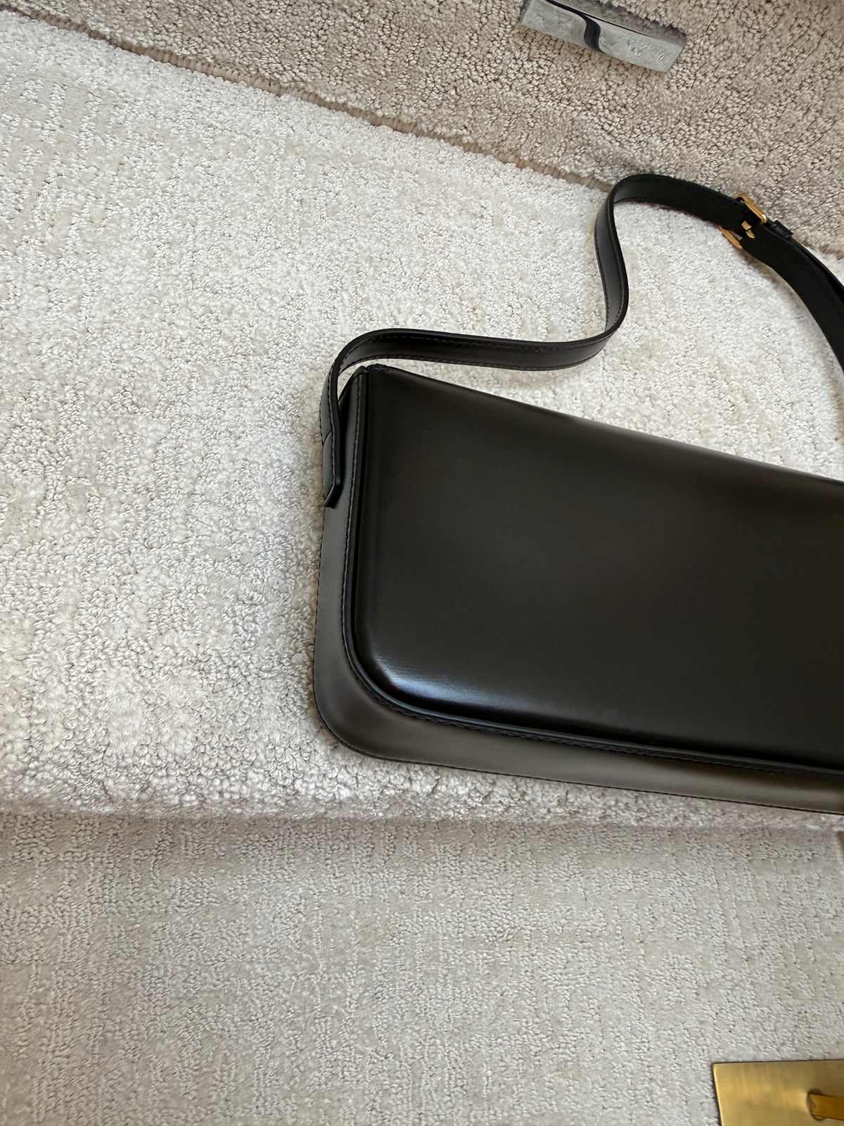 Celine Shiny Calfskin Triomphe Shoulder Bag Black