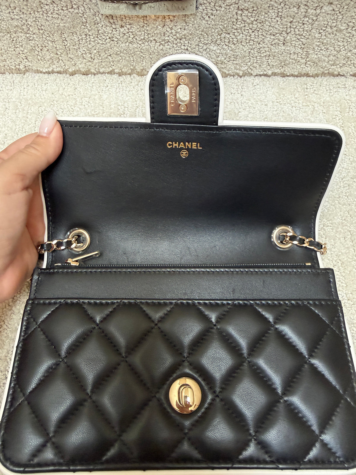 Chanel Lambskin Quilted Resin CC Mini Flap Bag Black White