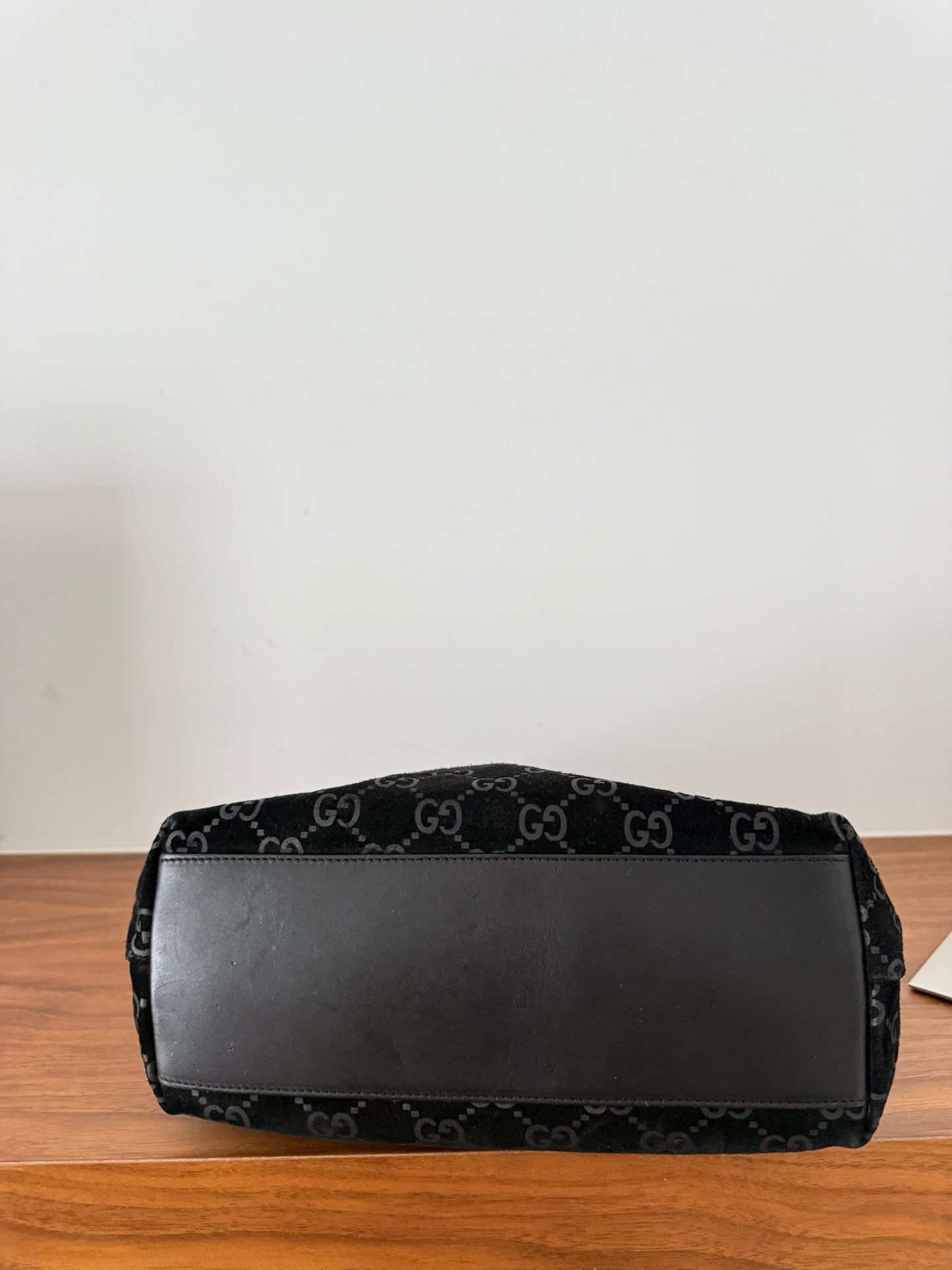 Gucci Monogram Hobo Shoulder Bag in Black Suede