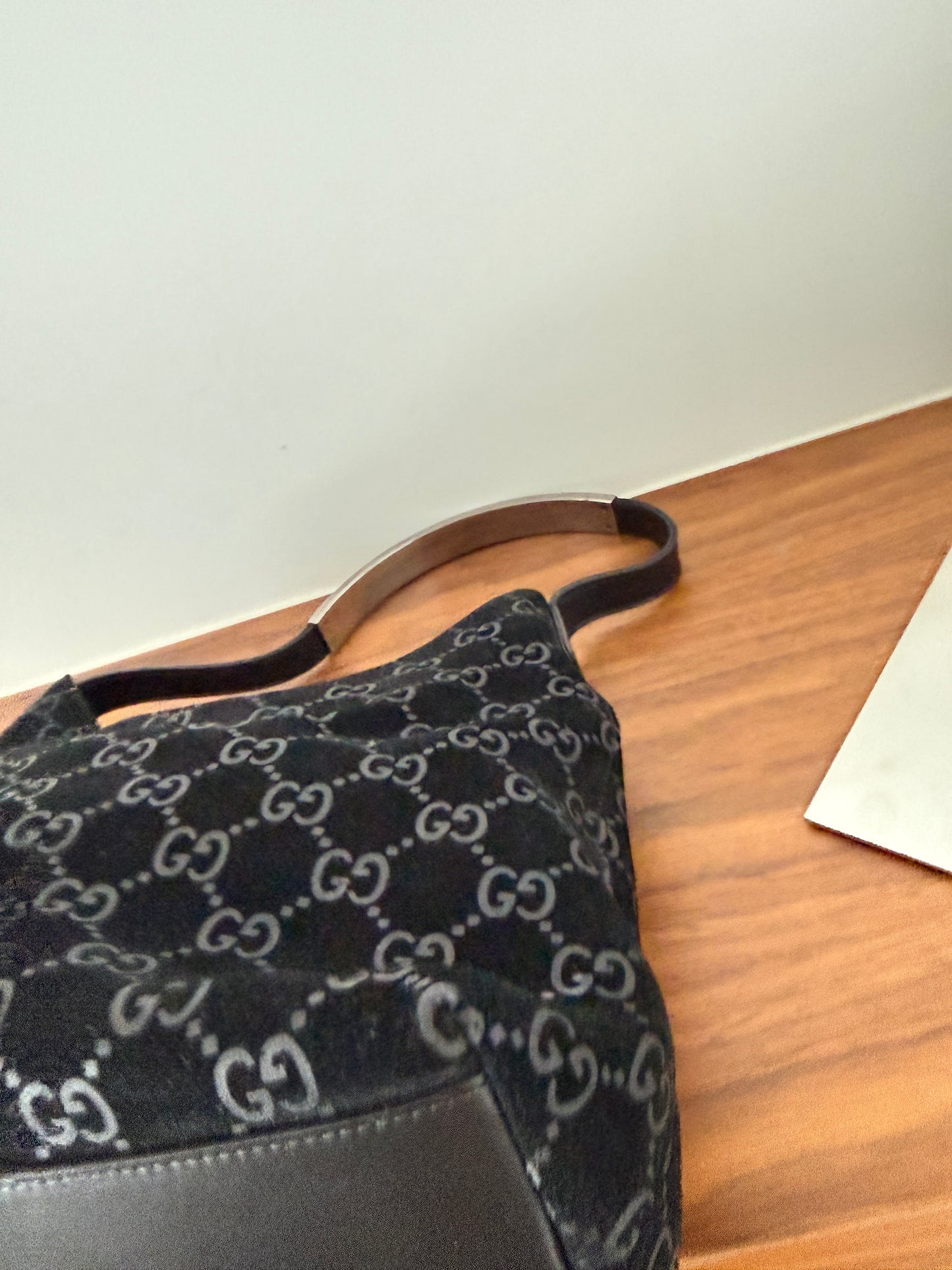 Gucci Monogram Hobo Shoulder Bag in Black Suede