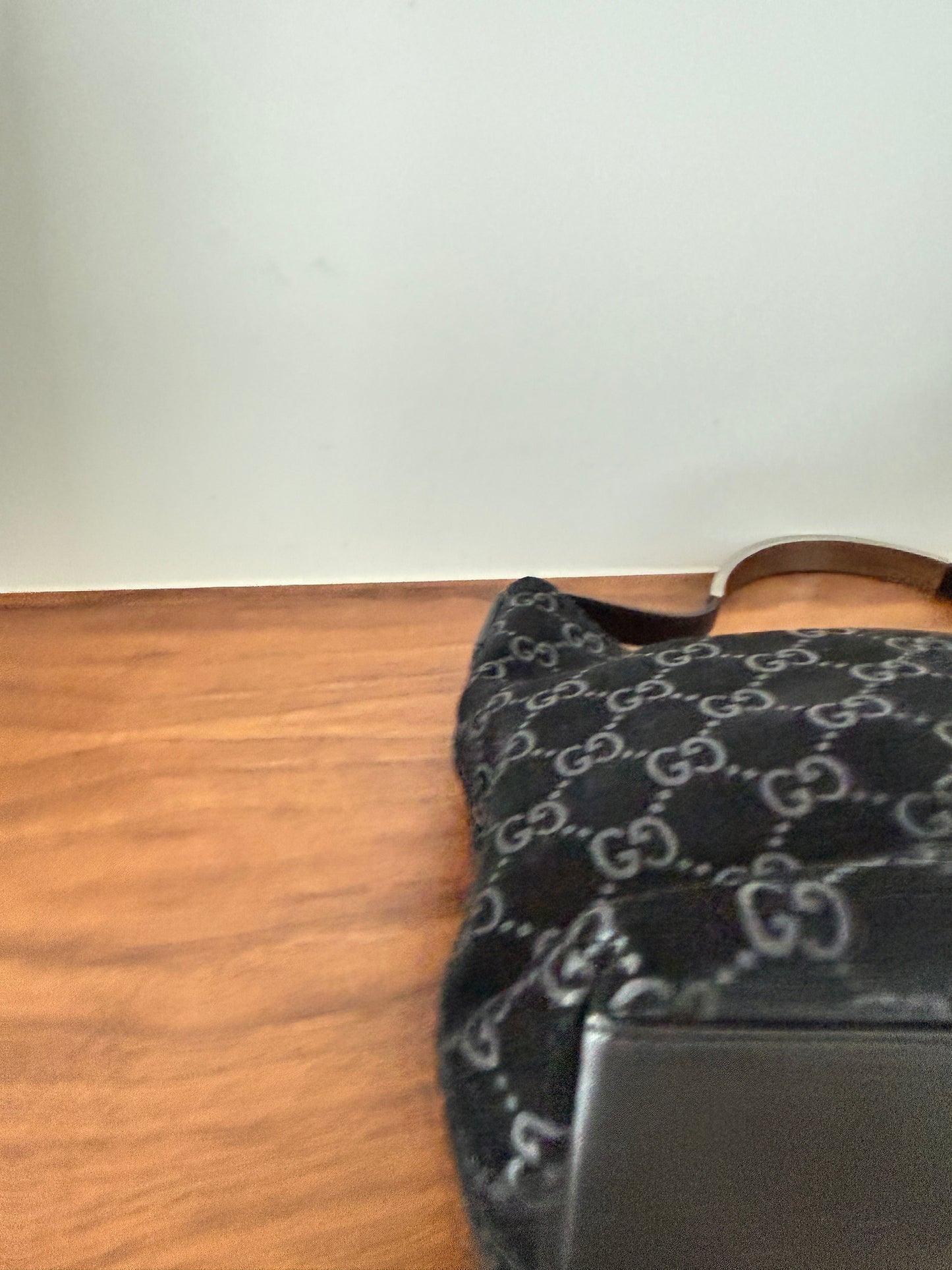 Gucci Monogram Hobo Shoulder Bag in Black Suede