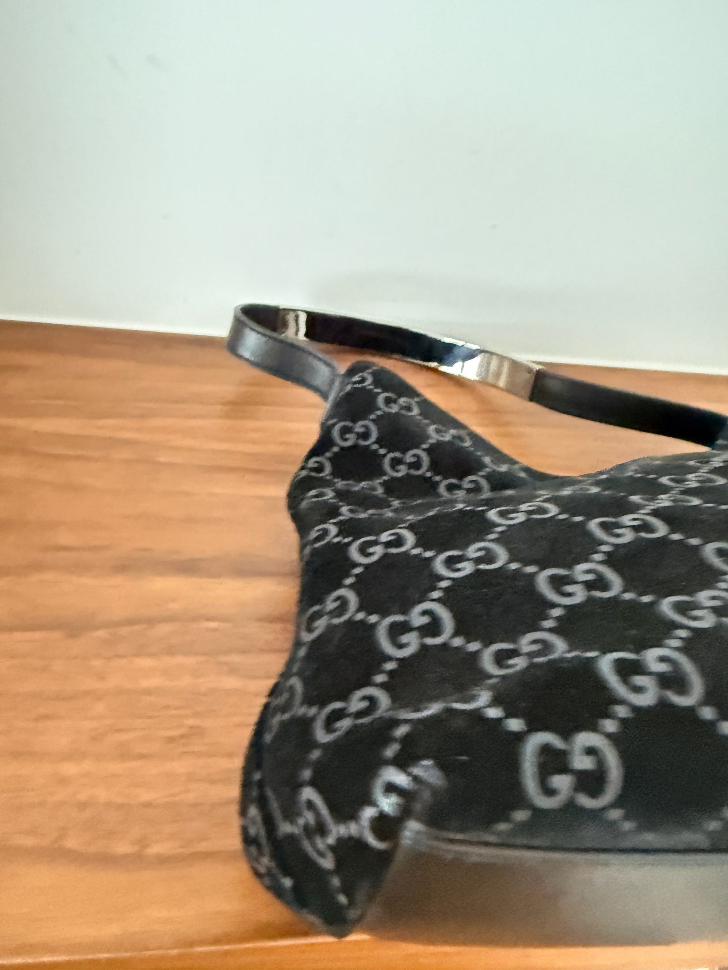 Gucci Monogram Hobo Shoulder Bag in Black Suede