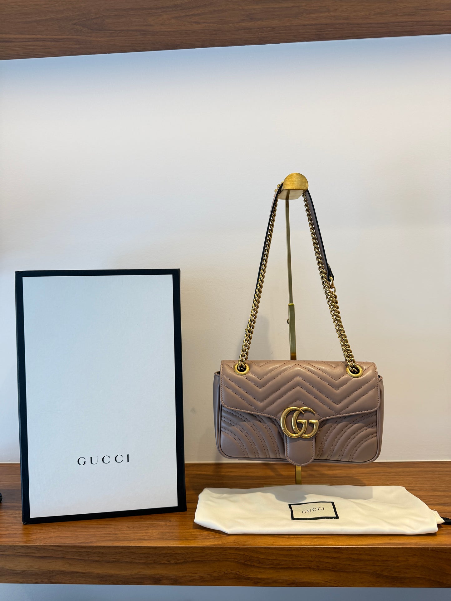 GUCCI Calfskin Matelasse GG Marmont small in taupe