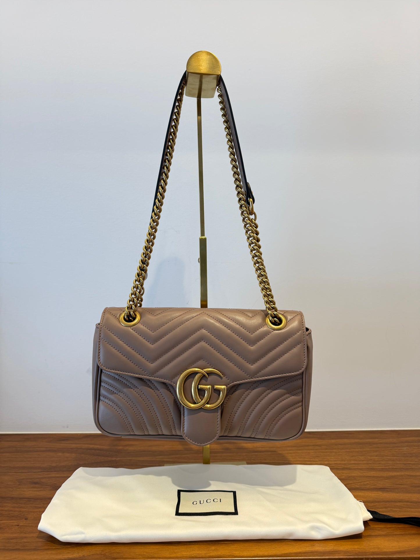 GUCCI Calfskin Matelasse GG Marmont small in taupe