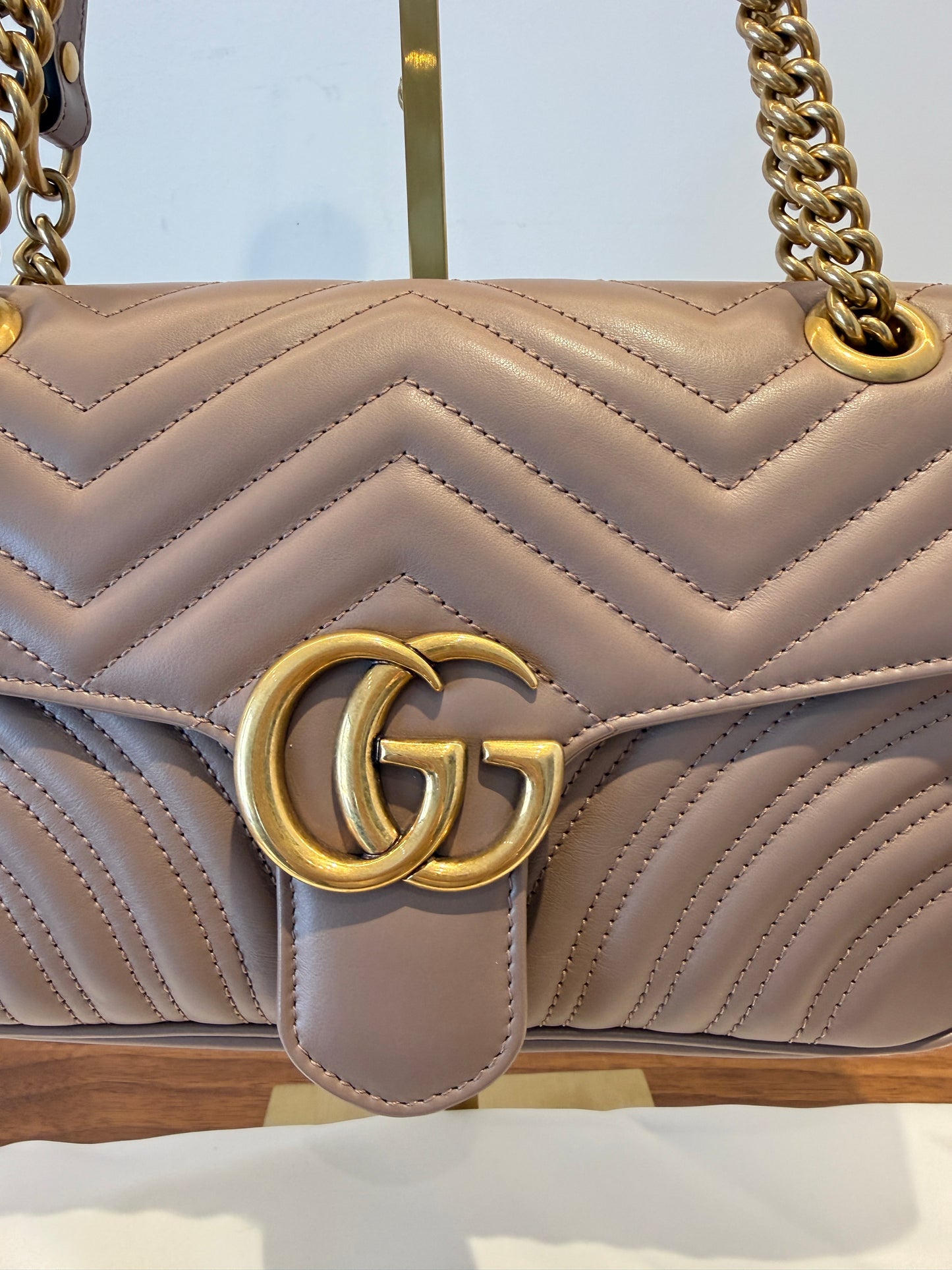 GUCCI Calfskin Matelasse GG Marmont small in taupe