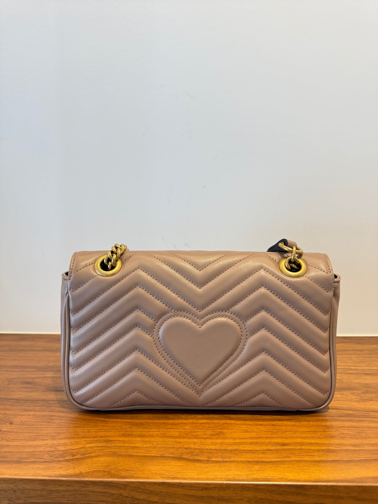 GUCCI Calfskin Matelasse GG Marmont small in taupe
