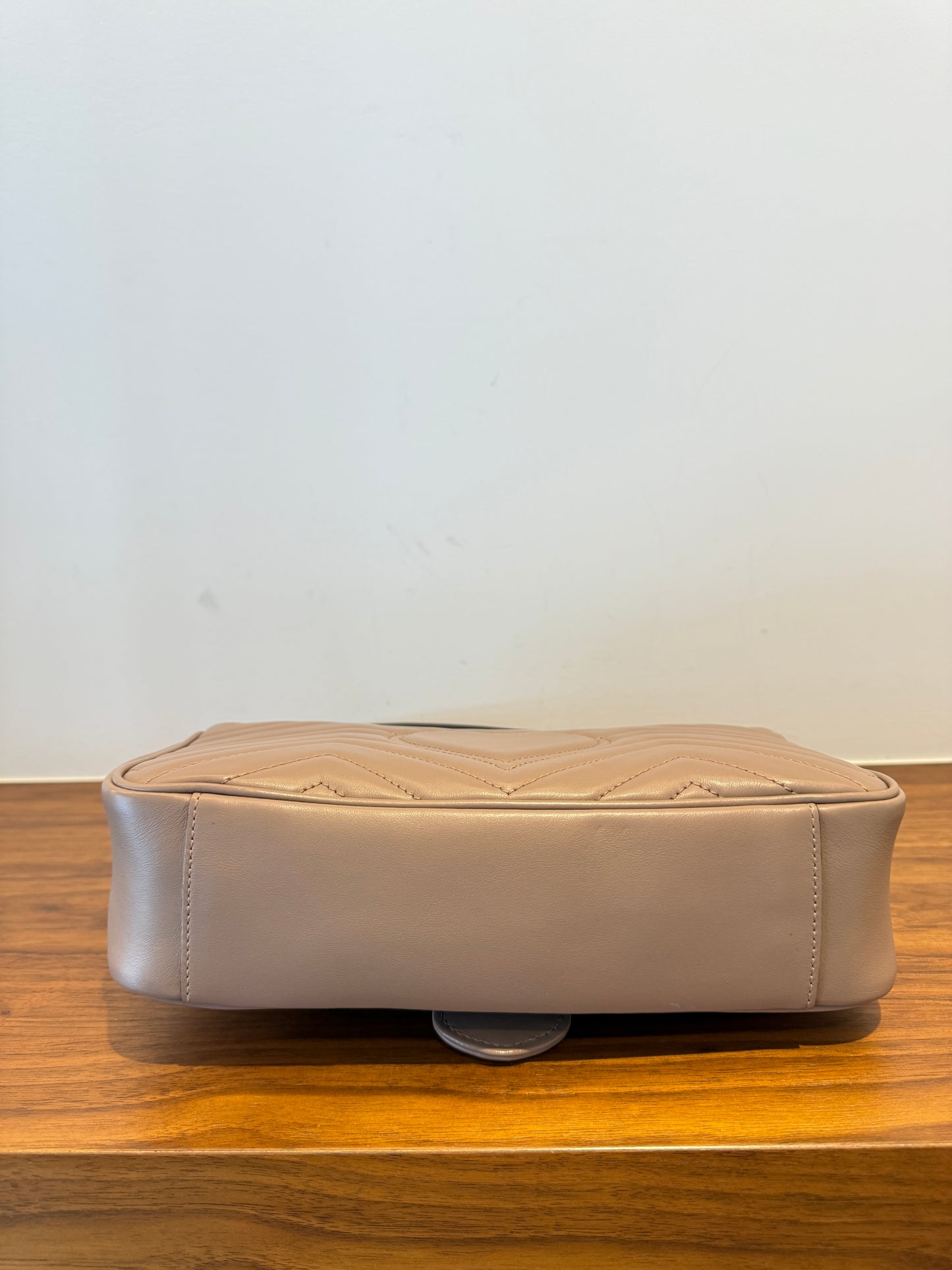 GUCCI Calfskin Matelasse GG Marmont small in taupe
