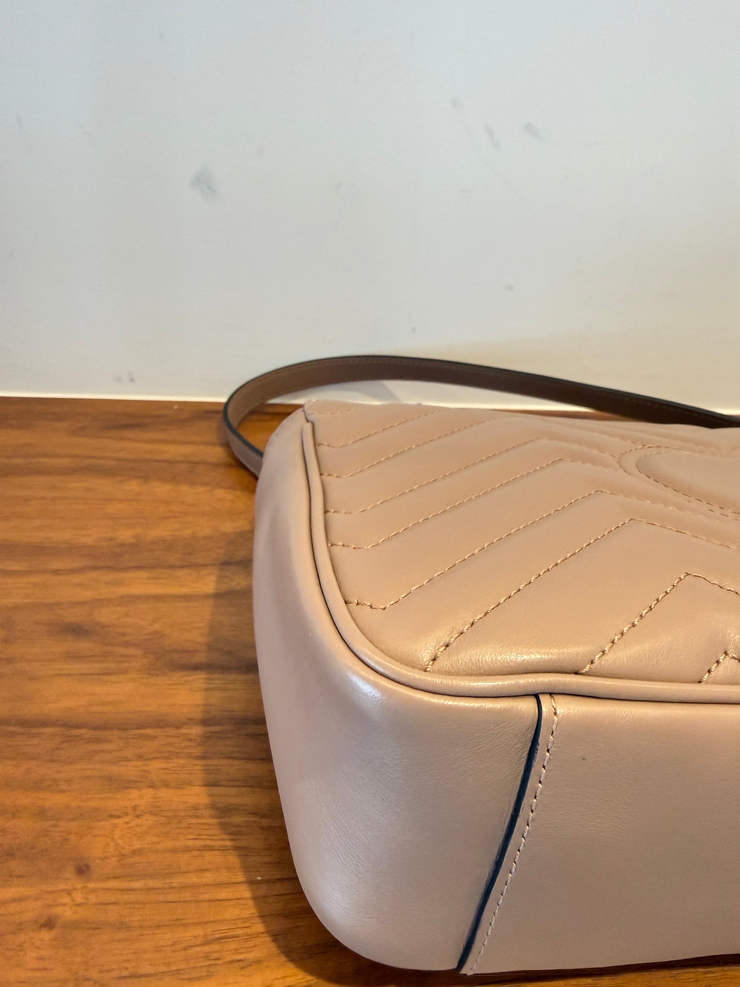 GUCCI Calfskin Matelasse GG Marmont small in taupe