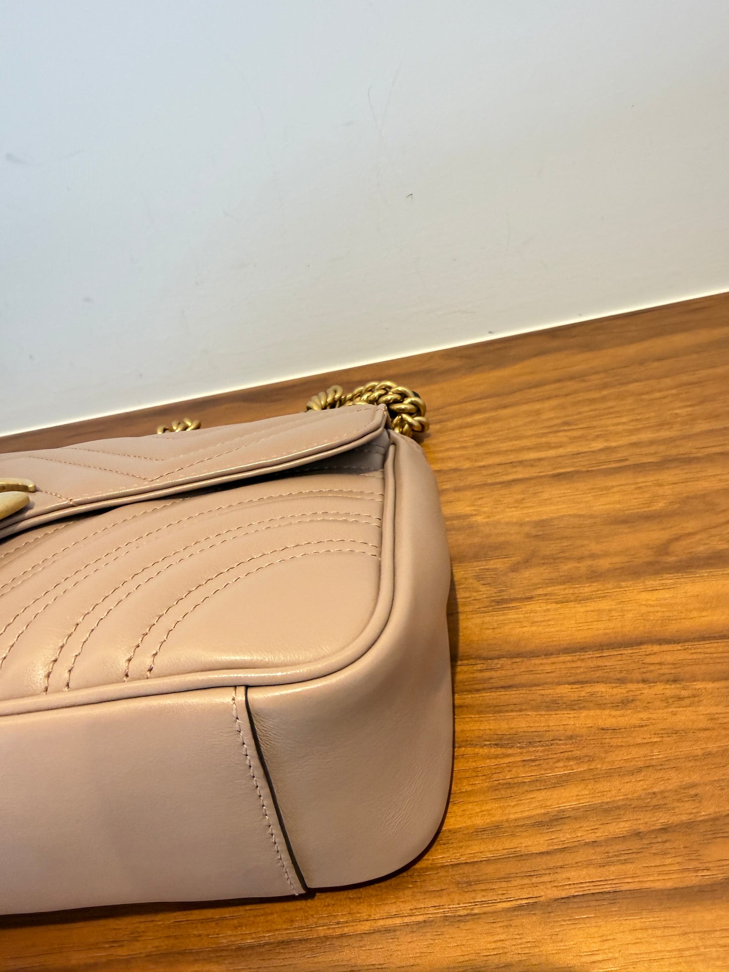 GUCCI Calfskin Matelasse GG Marmont small in taupe