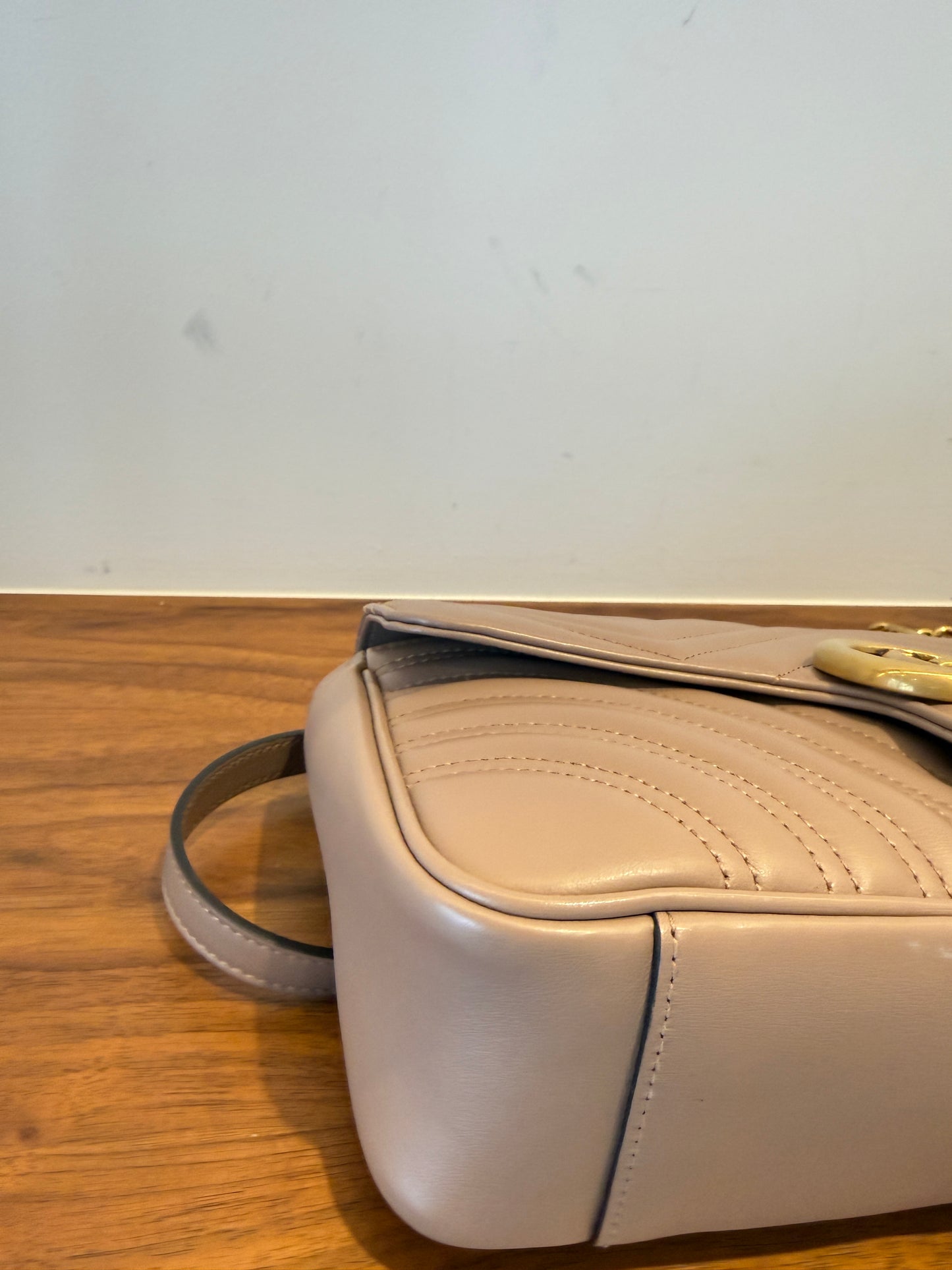 GUCCI Calfskin Matelasse GG Marmont small in taupe