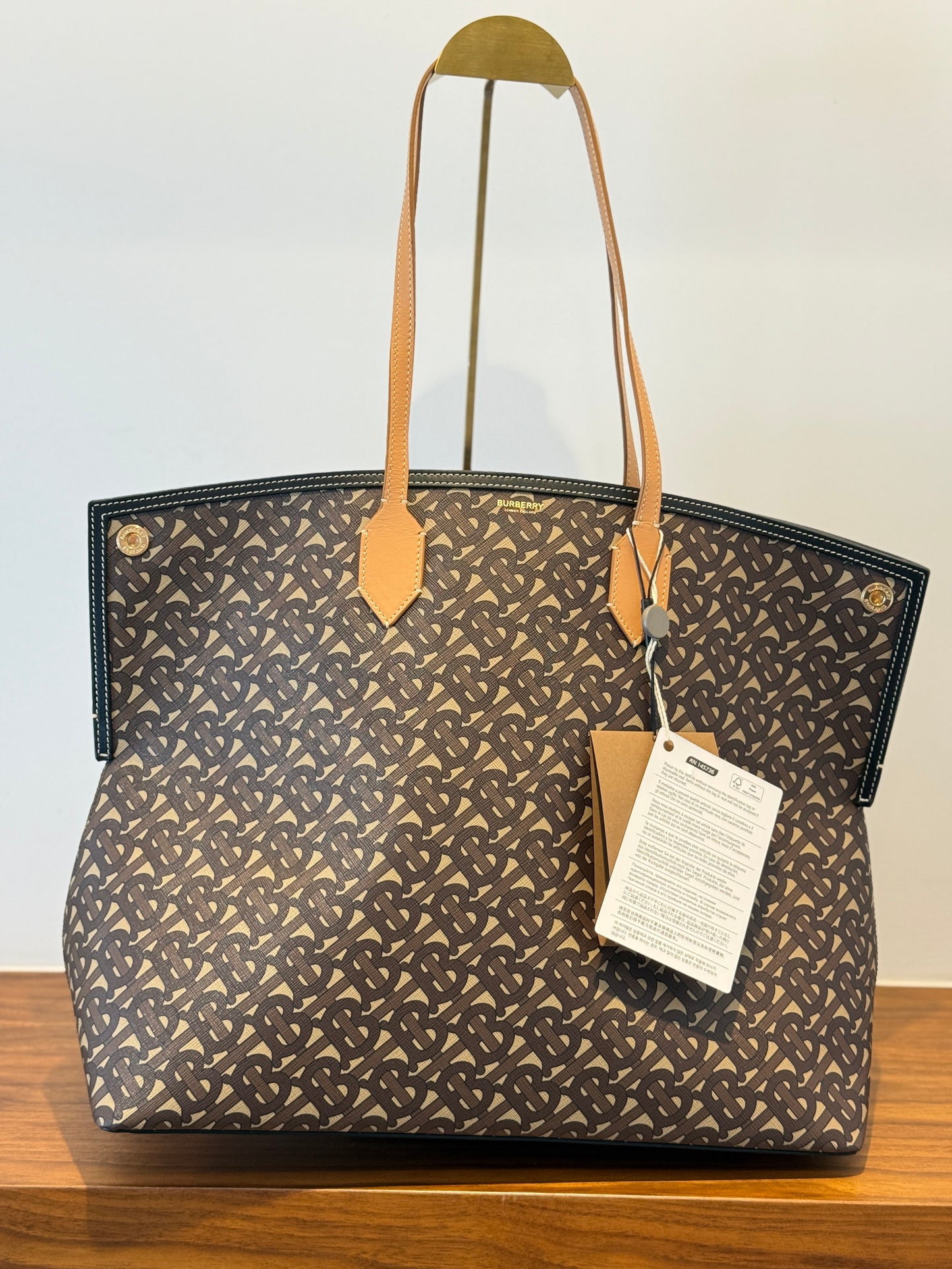 Burberry Monogram Large Society Tote in Bridle Brown BRAND NEW!!
