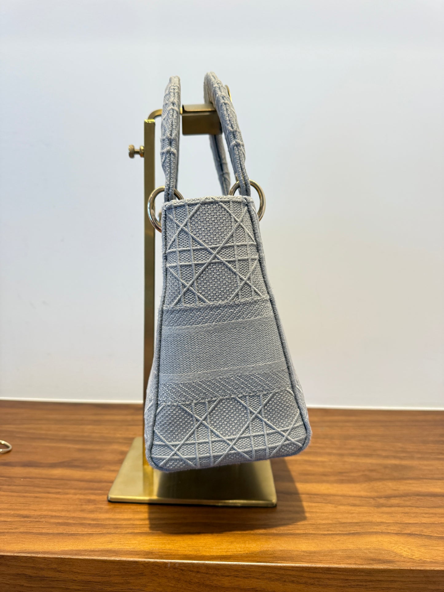 Christian Dior Canvas Embroidered Cannage Medium Lady D-Lite Gray