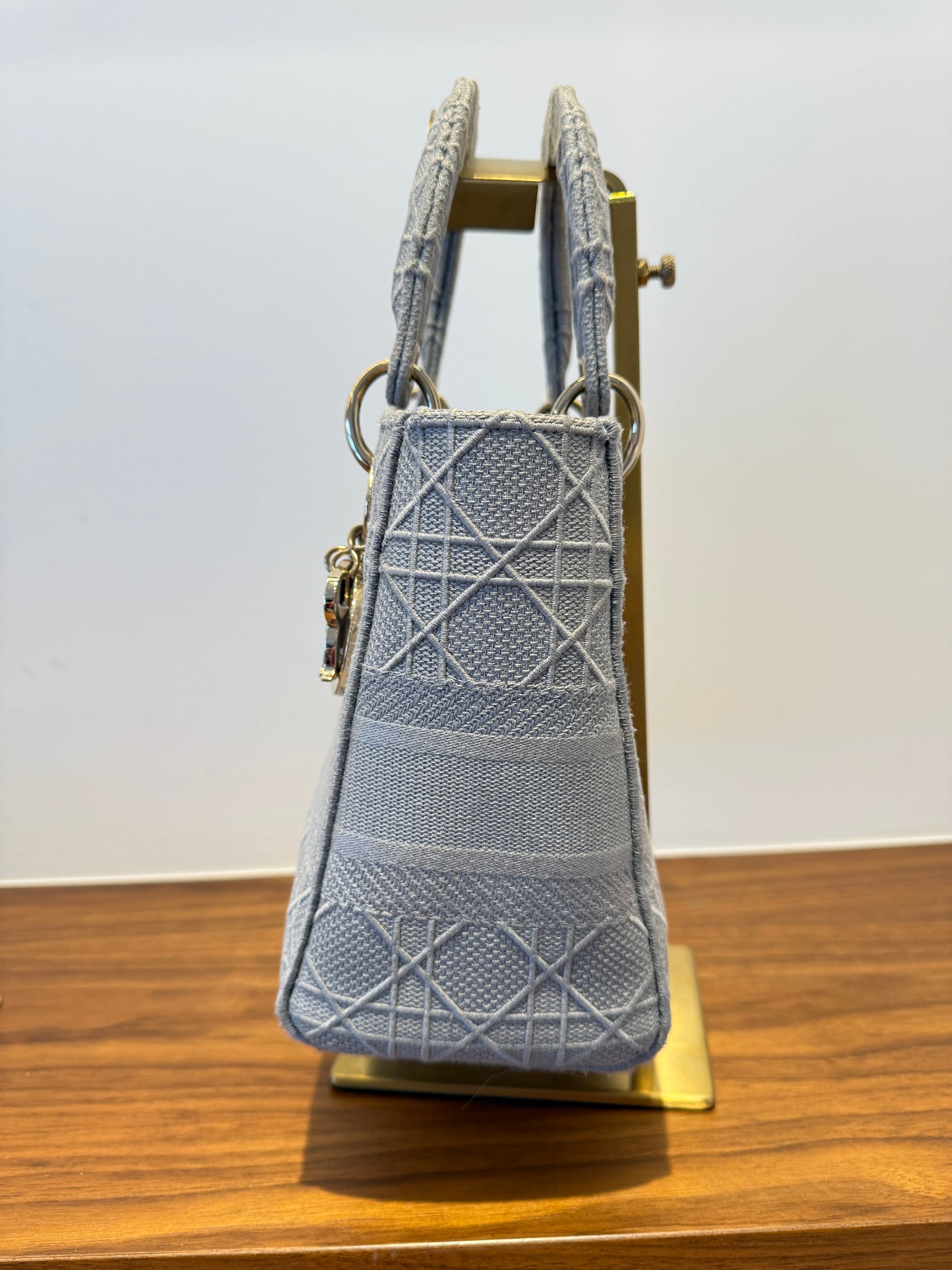 Christian Dior Canvas Embroidered Cannage Medium Lady D-Lite Gray
