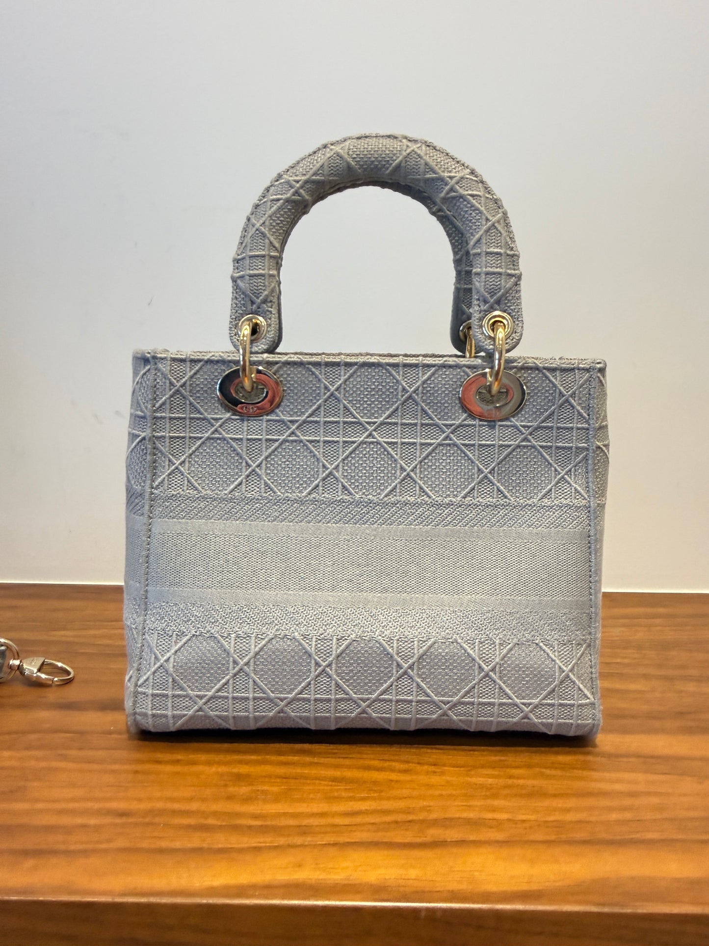 Christian Dior Canvas Embroidered Cannage Medium Lady D-Lite Gray