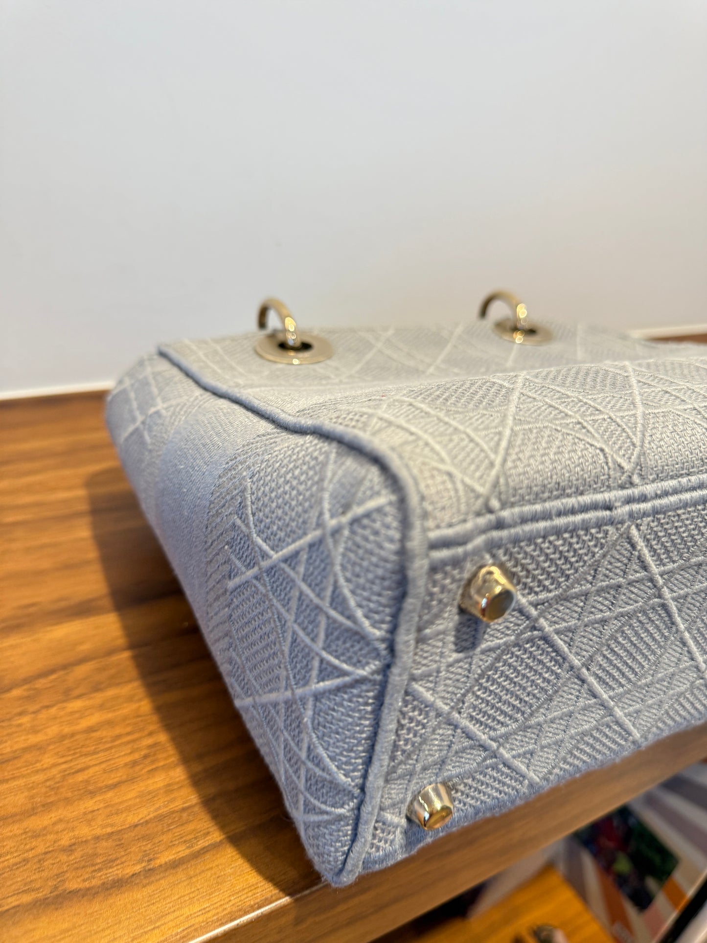 Christian Dior Canvas Embroidered Cannage Medium Lady D-Lite Gray