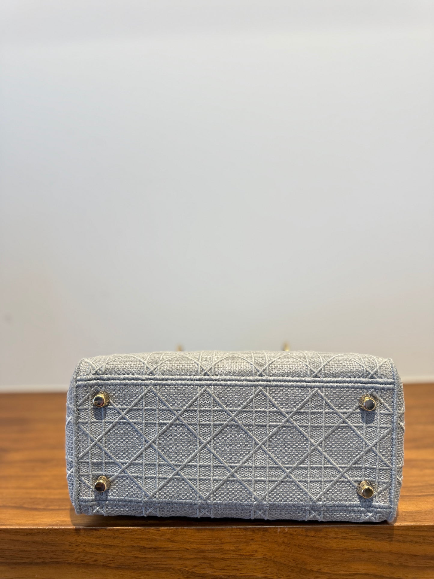 Christian Dior Canvas Embroidered Cannage Medium Lady D-Lite Gray