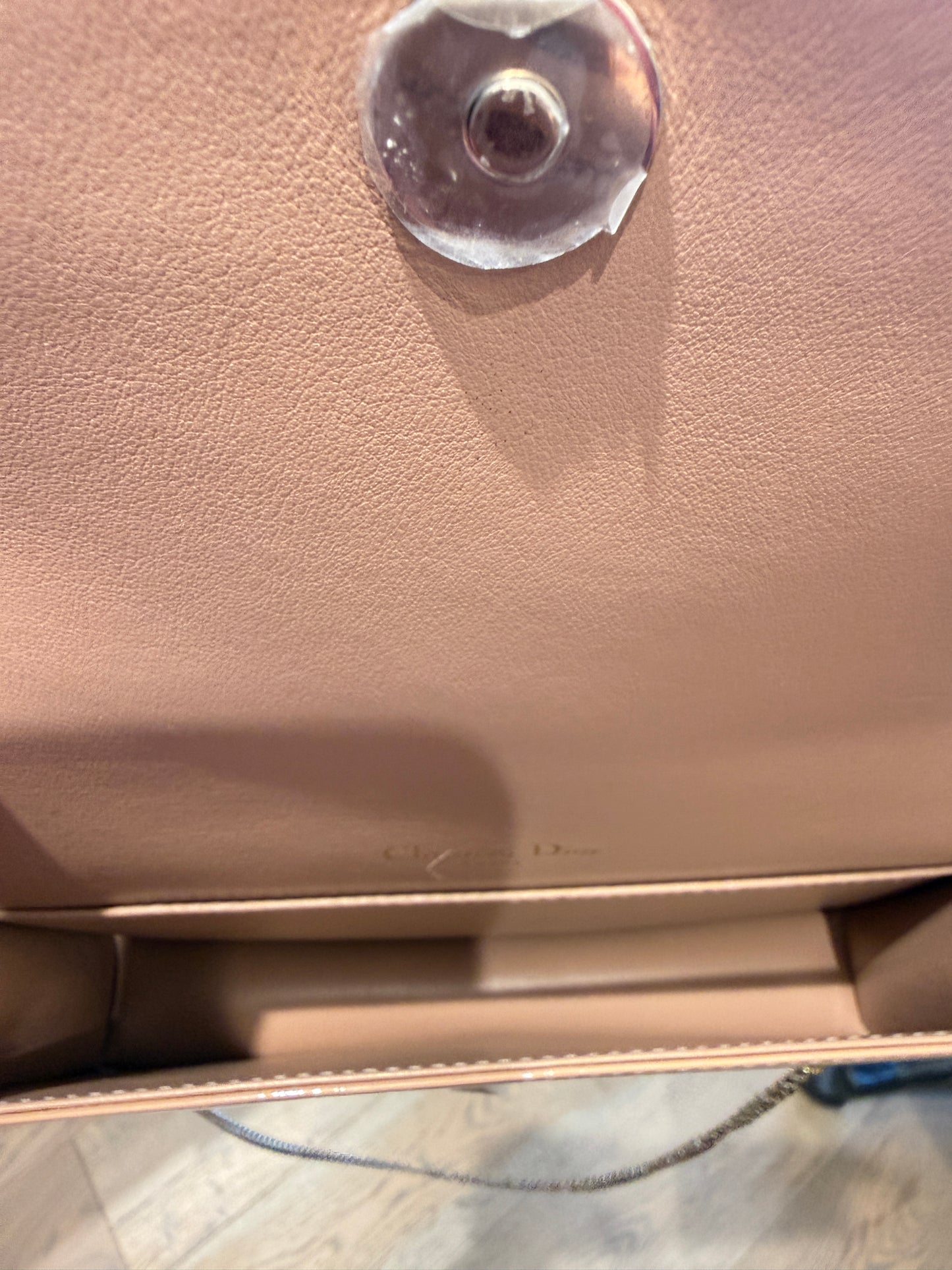 Christian Dior Patent Cannage Lady Dior Chain Wallet in Beige