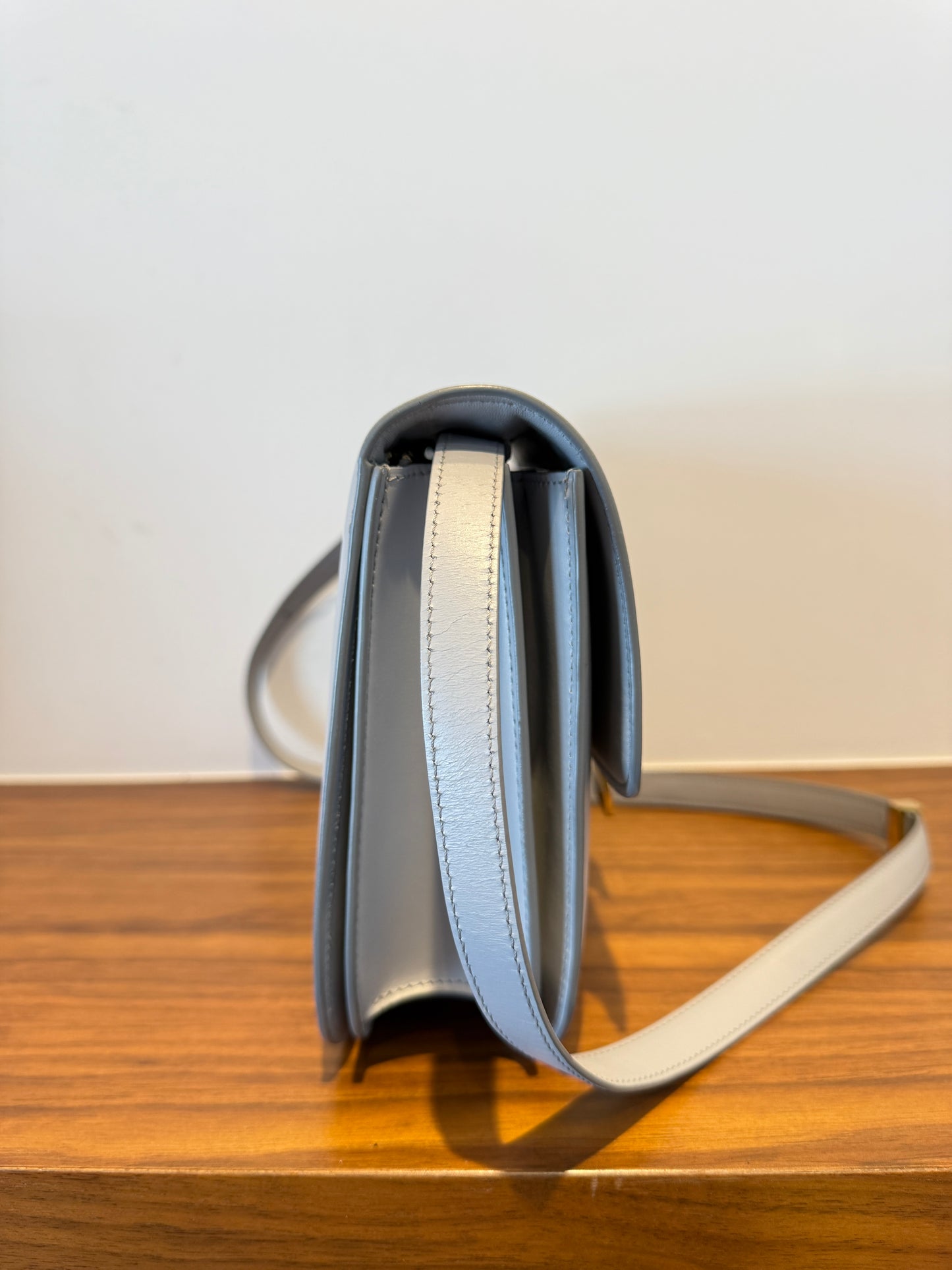 Celine Box Calfskin Medium Classic Box Flap Bag Pale Blue and Gold