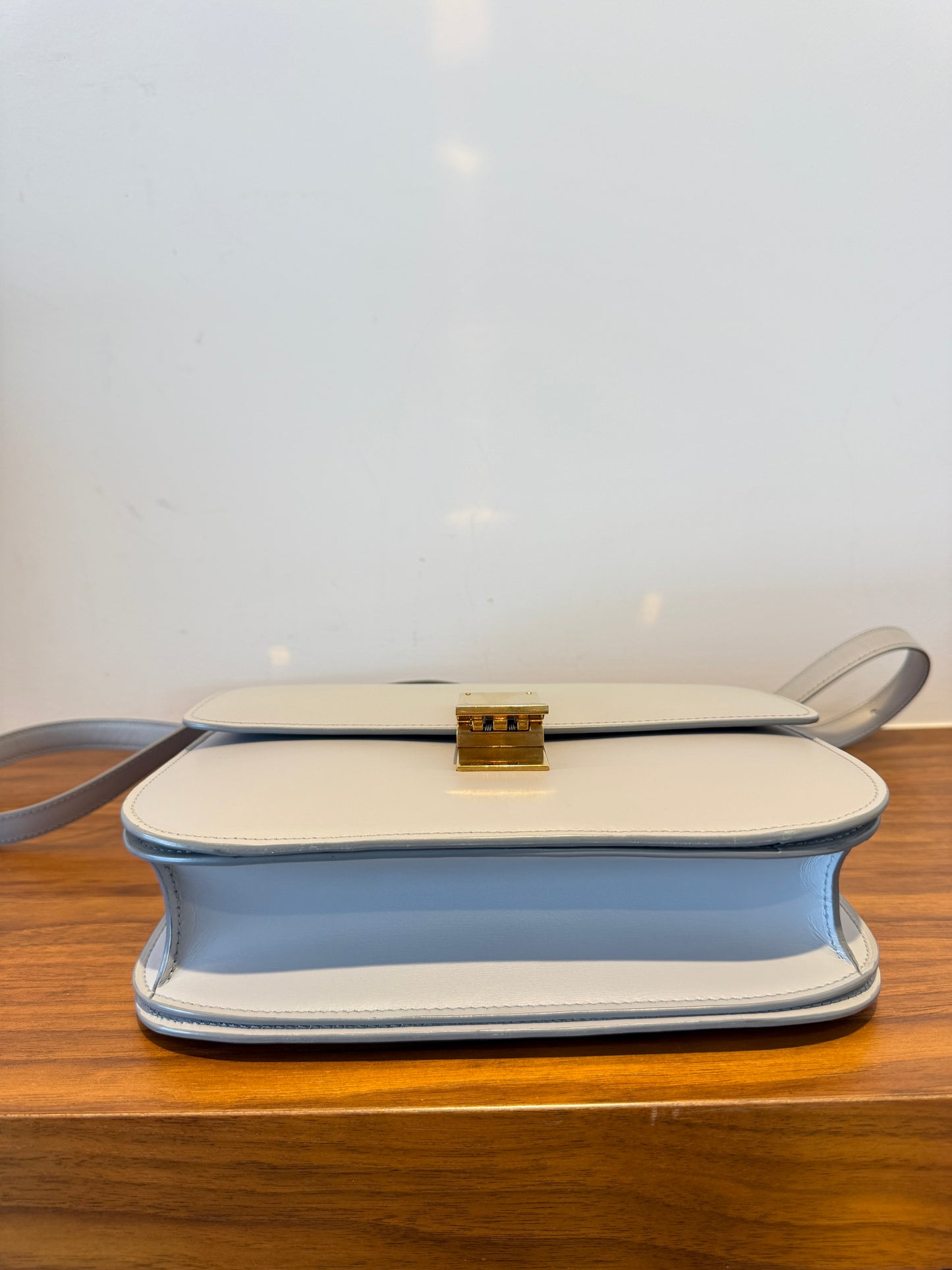 Celine Box Calfskin Medium Classic Box Flap Bag Pale Blue and Gold