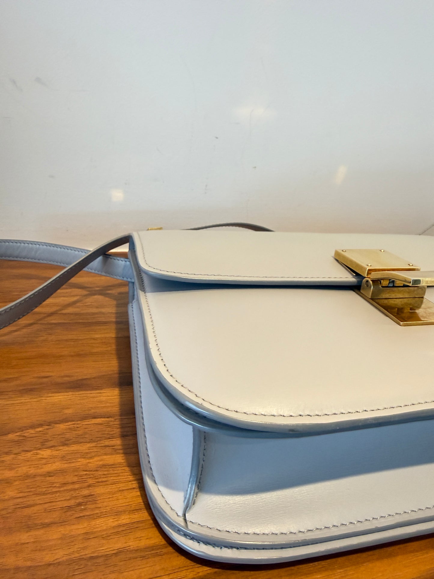 Celine Box Calfskin Medium Classic Box Flap Bag Pale Blue and Gold