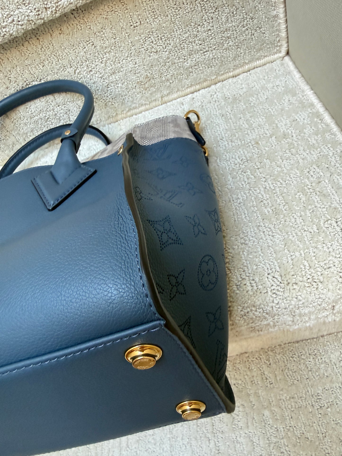 Louis Vuitton Calfskin Monogram On My Side MM in Navy with Python Trim