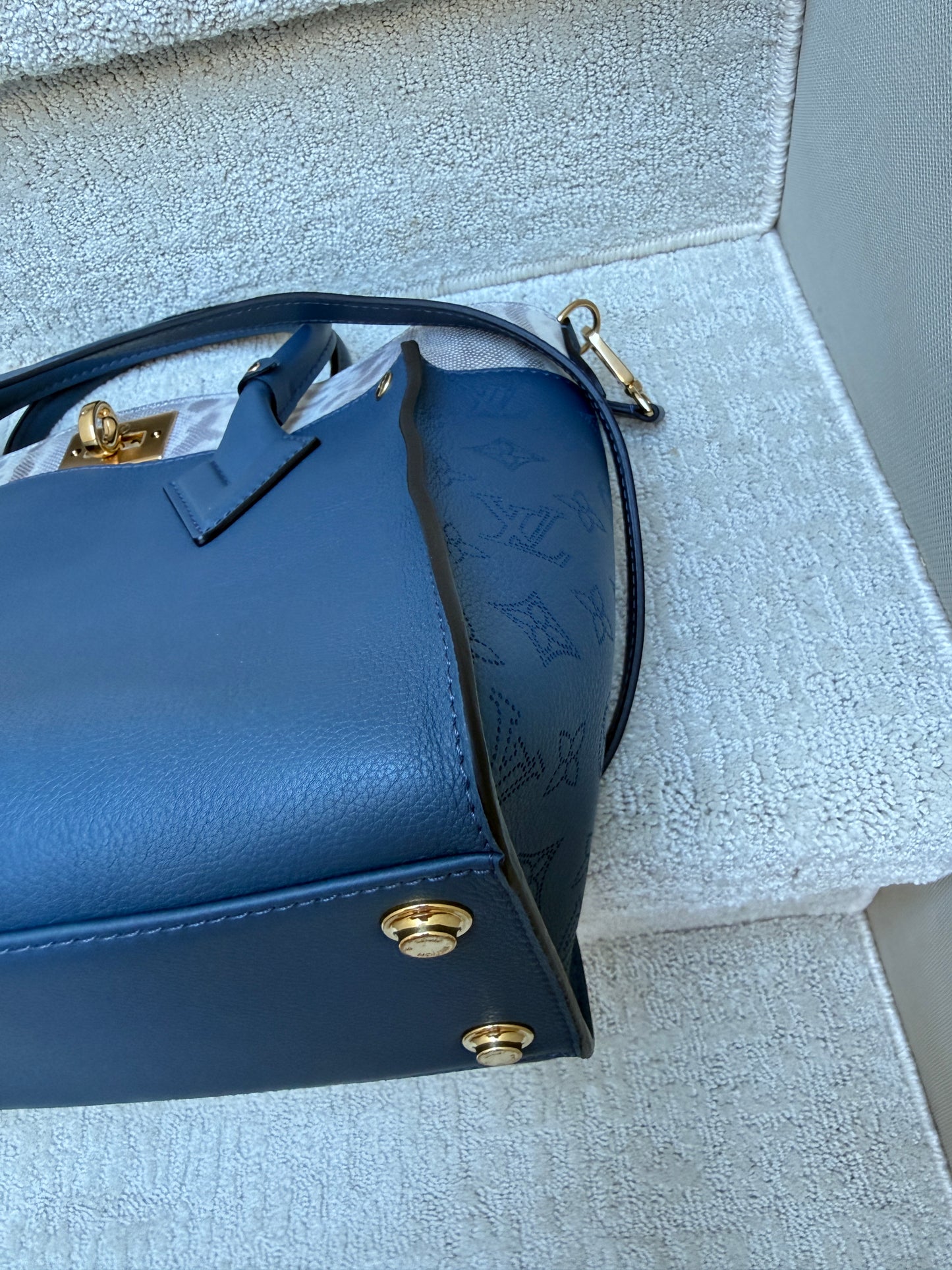 Louis Vuitton Calfskin Monogram On My Side MM in Navy with Python Trim