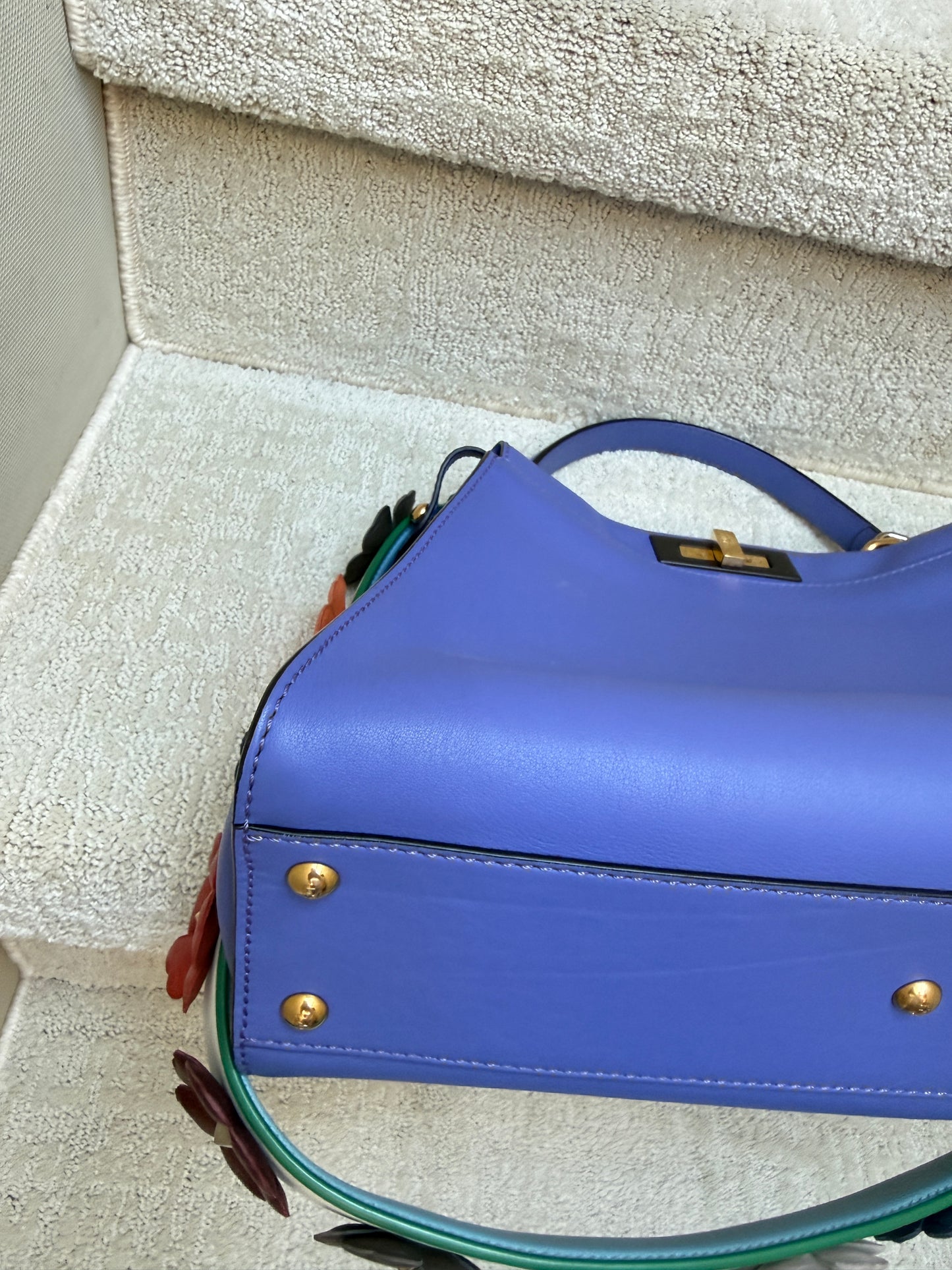 Fendi Vitello Medium Peekaboo Iconic Satchel Violet Soft with optional flowerland strap