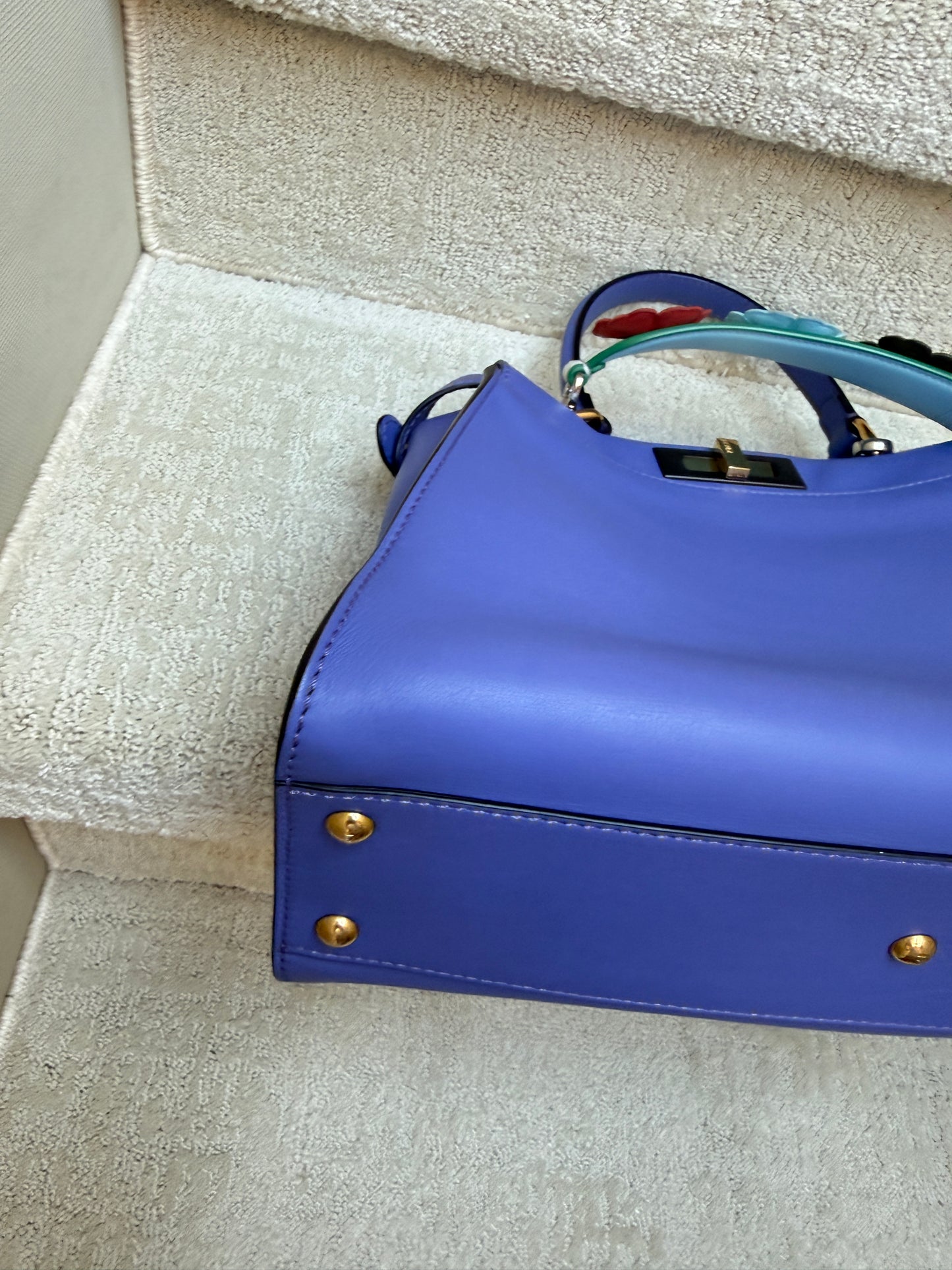 Fendi Vitello Medium Peekaboo Iconic Satchel Violet Soft with optional flowerland strap