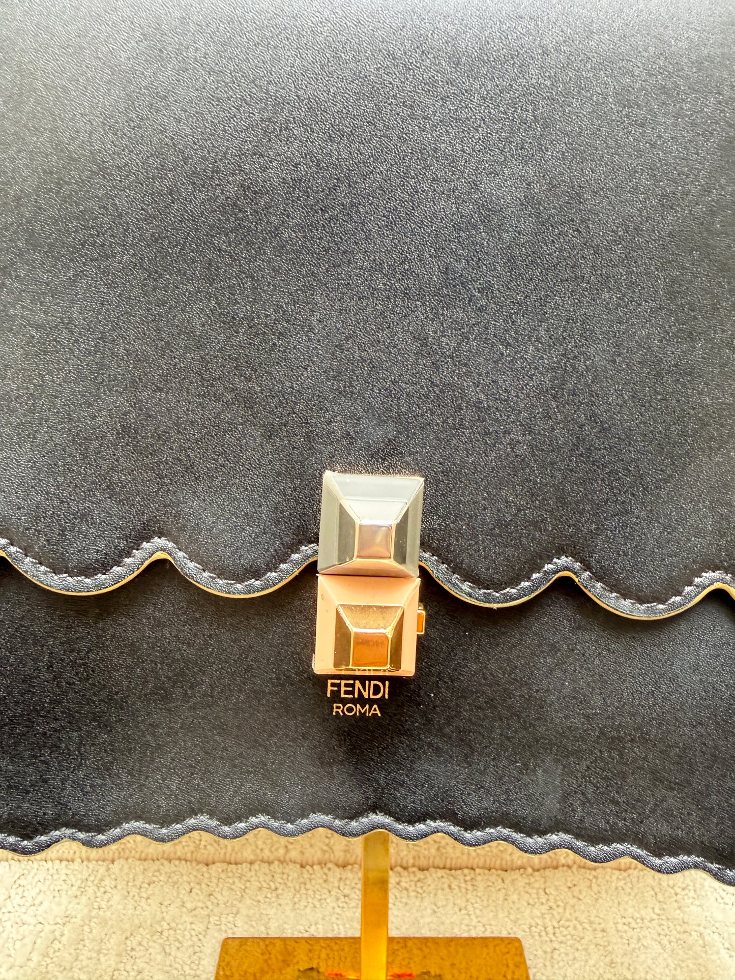 Fendi Vitello Liberty Scalloped Studded Kan I Shoulder Bag Black