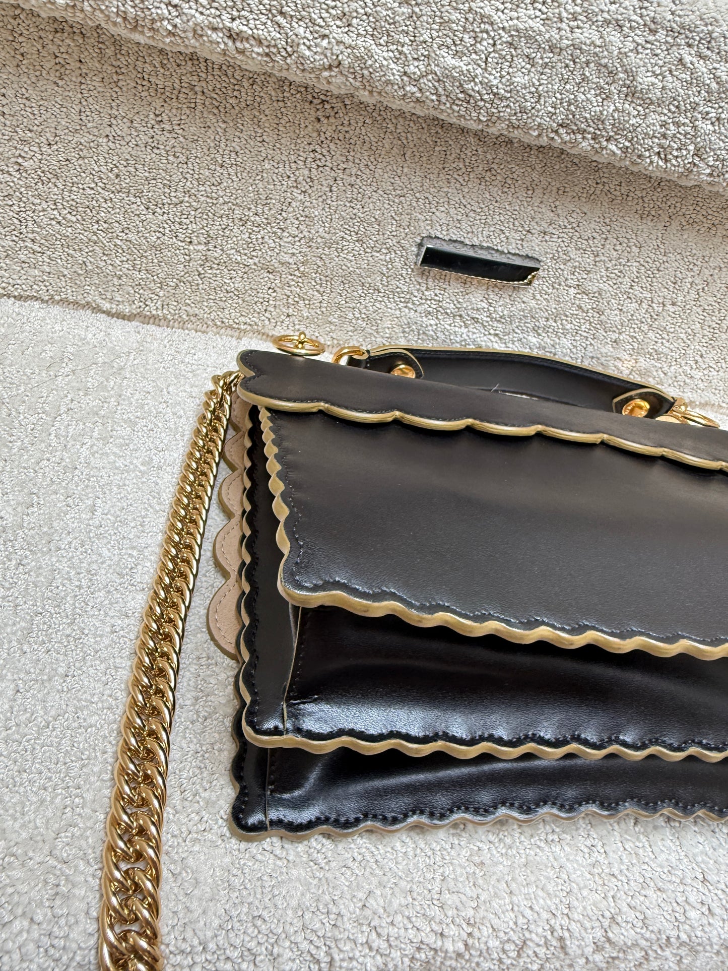 Fendi Vitello Liberty Scalloped Studded Kan I Shoulder Bag Black