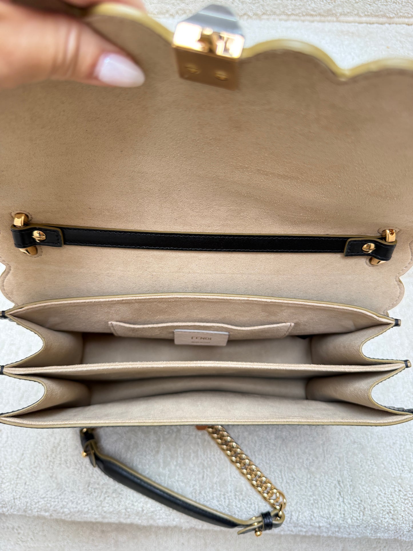 Fendi Vitello Liberty Scalloped Studded Kan I Shoulder Bag Black