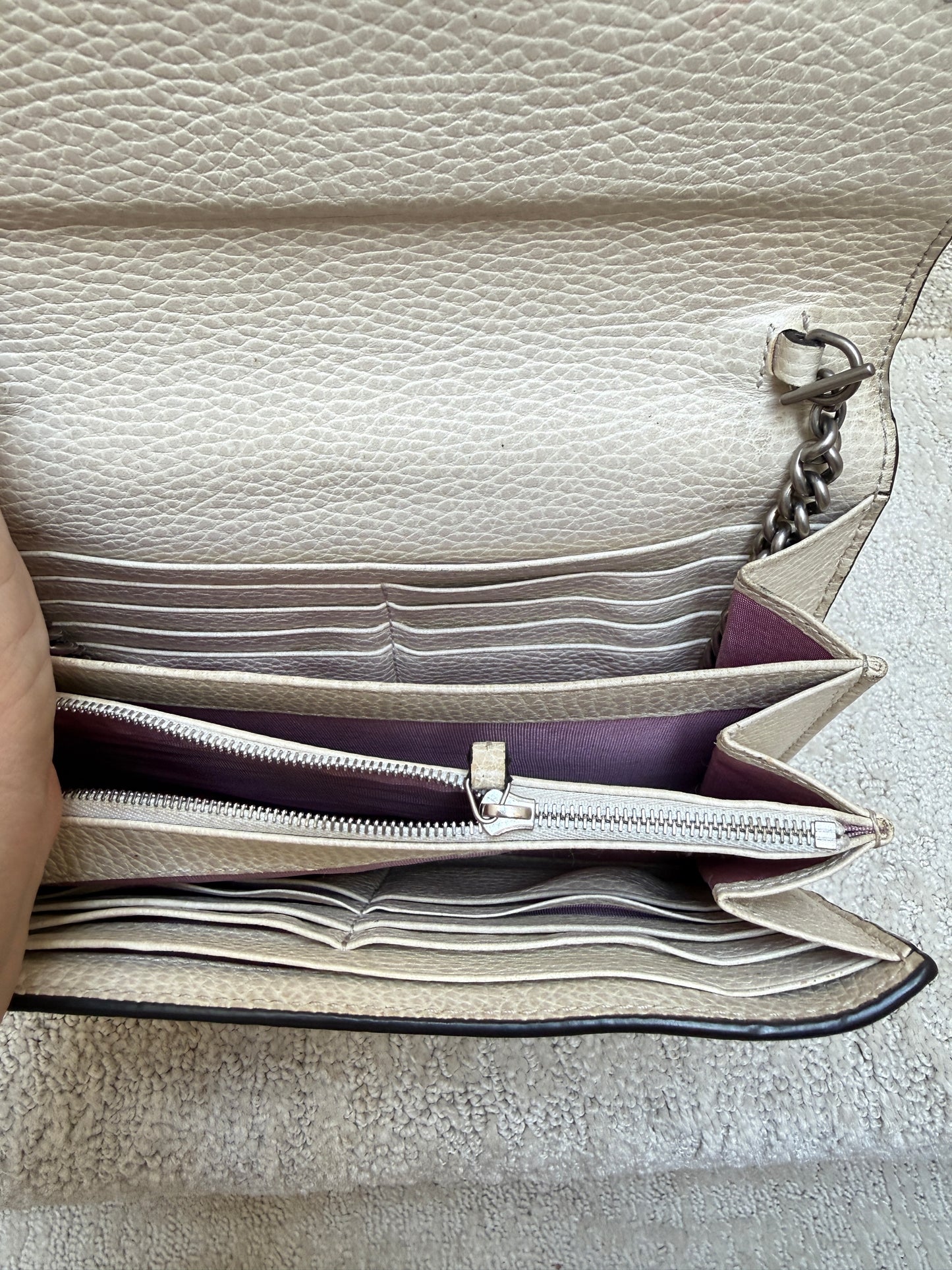 Gucci Calfskin Dionysus Wallet on Chain in Mystic White