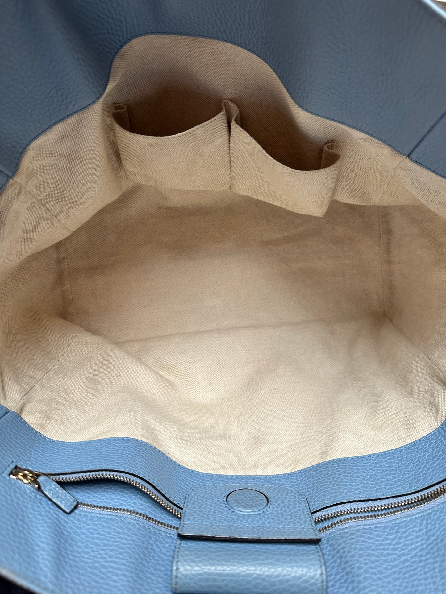 Gucci Calfskin Medium Swing Tote in Tan & Blue