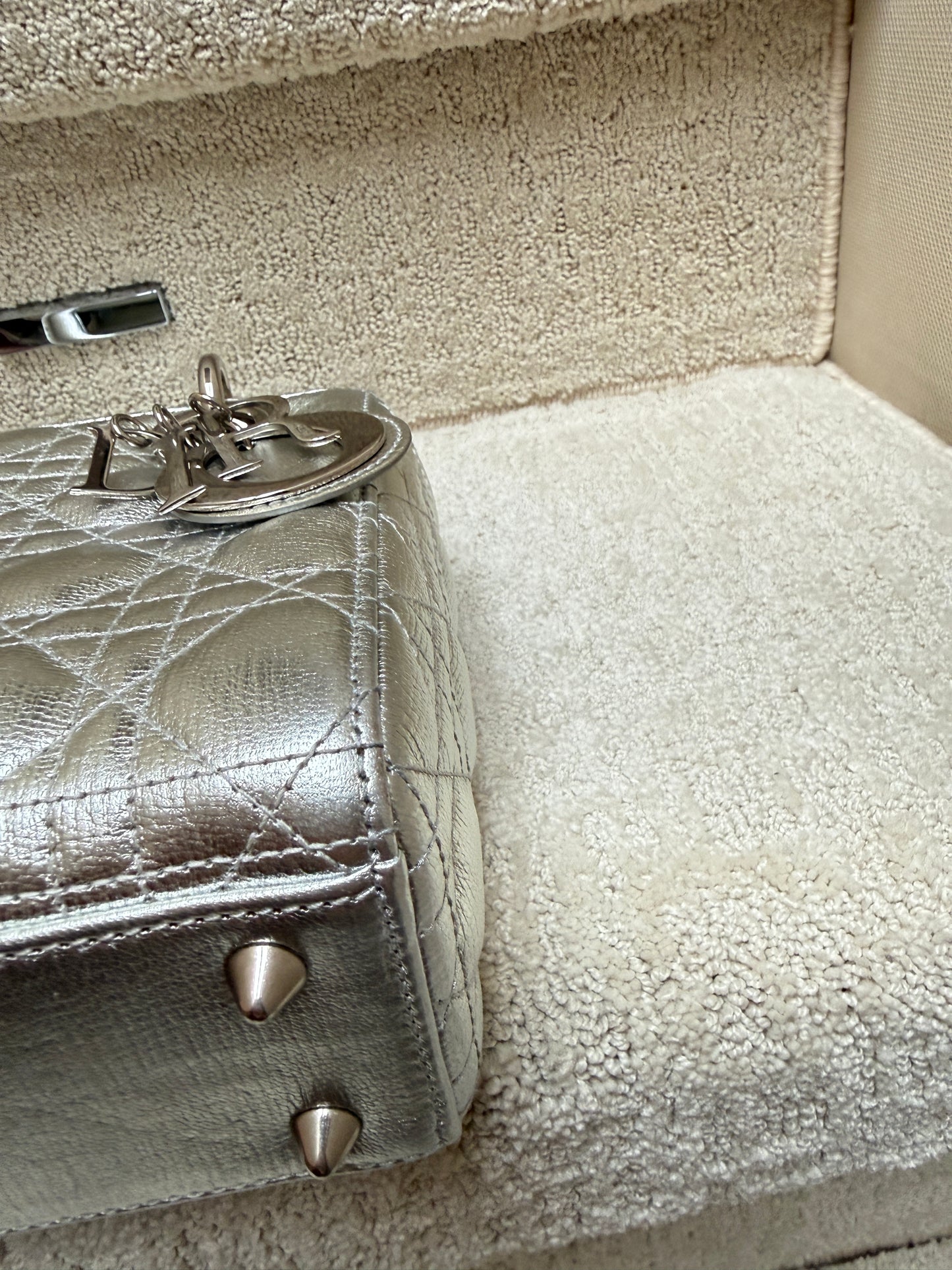 Christian Dior Lambskin Cannage Small My ABC in Silver