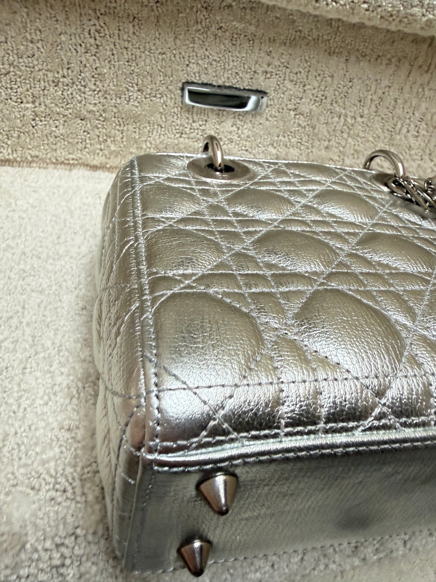 Christian Dior Lambskin Cannage Small My ABC in Silver