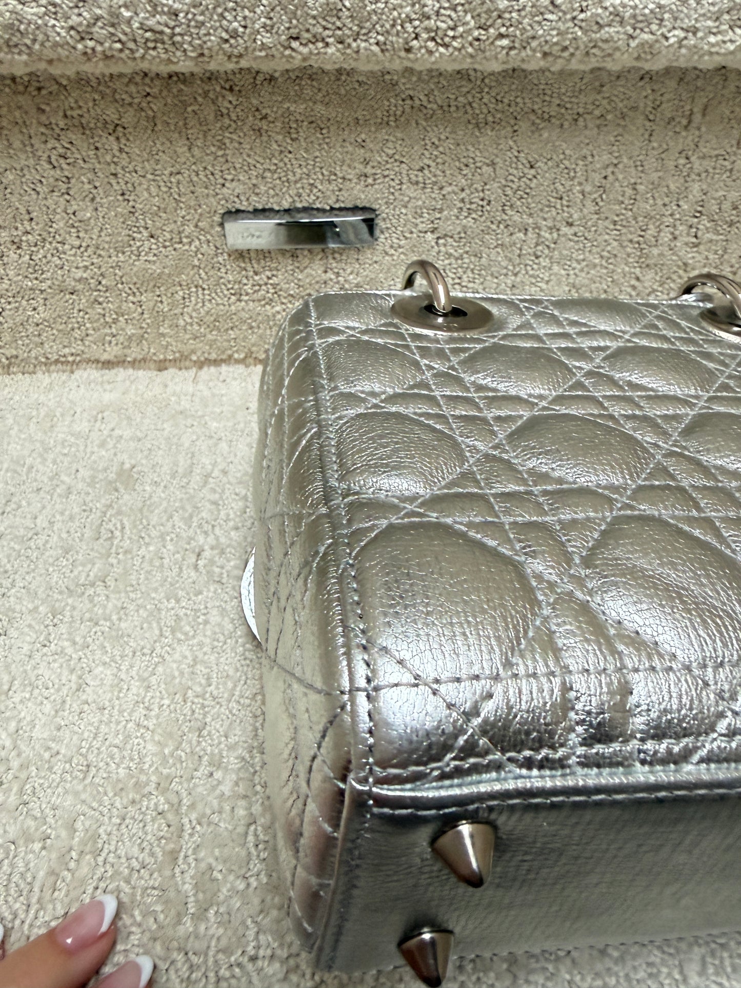 Christian Dior Lambskin Cannage Small My ABC in Silver