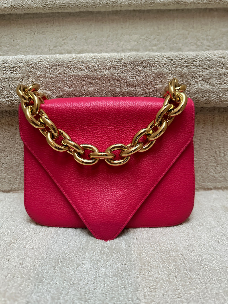 Bottega Veneta the mount shoulder bag in bright pink with gold chain