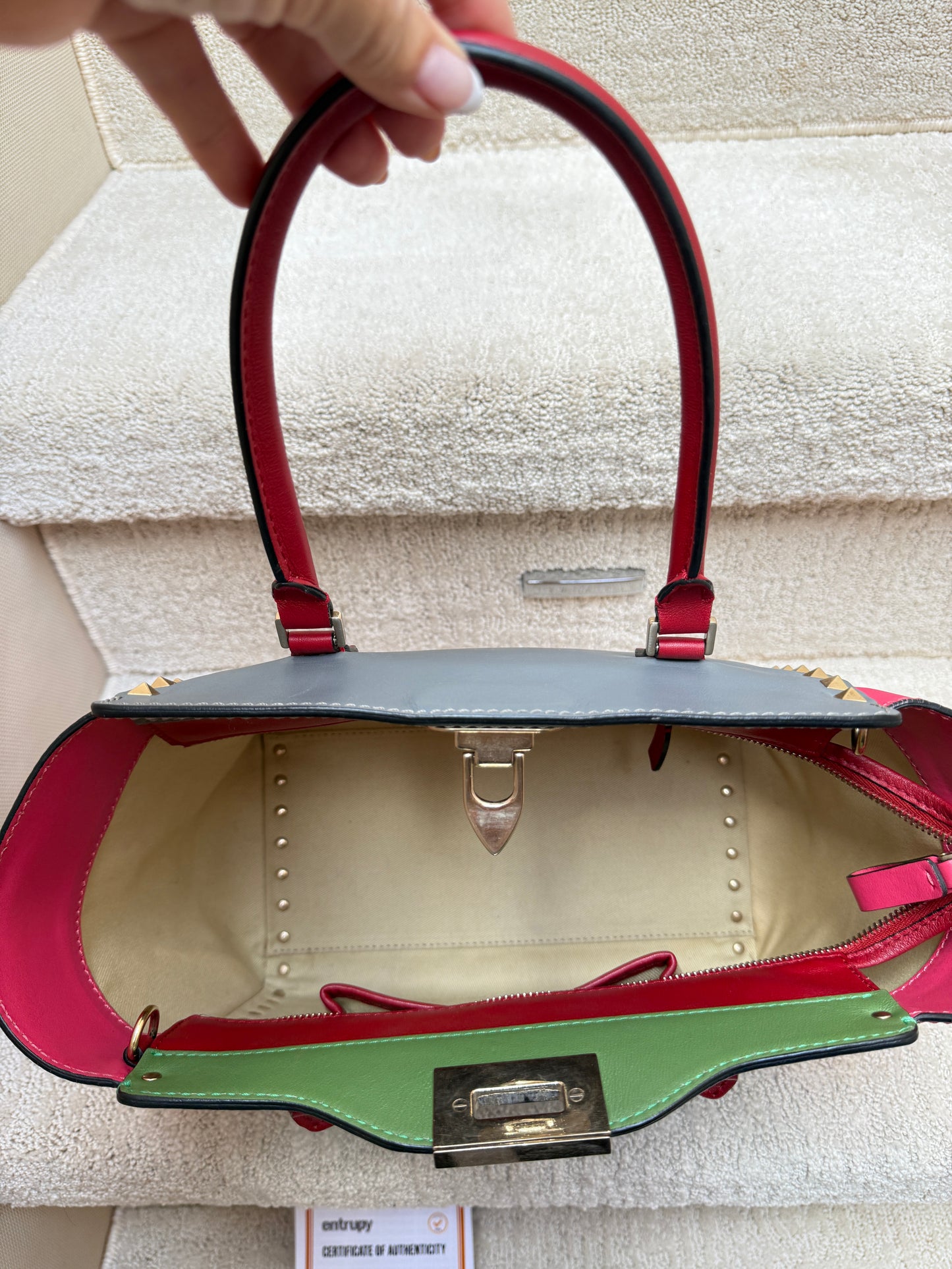 Valentino Garavani Vitello Rockstud Double Handle Tote Multi Color