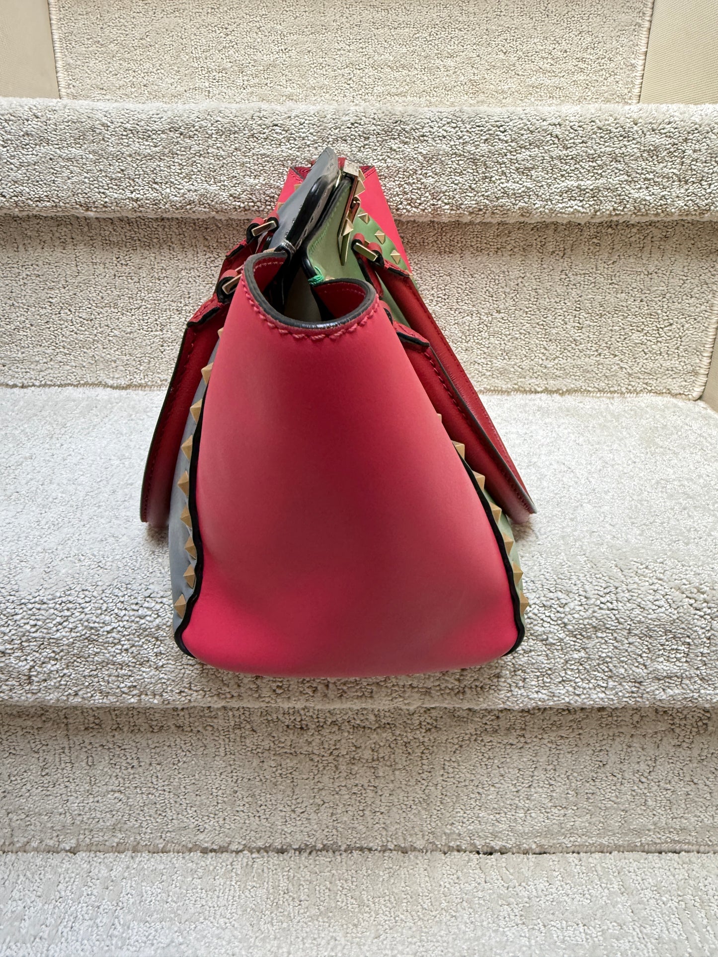 Valentino Garavani Vitello Rockstud Double Handle Tote Multi Color