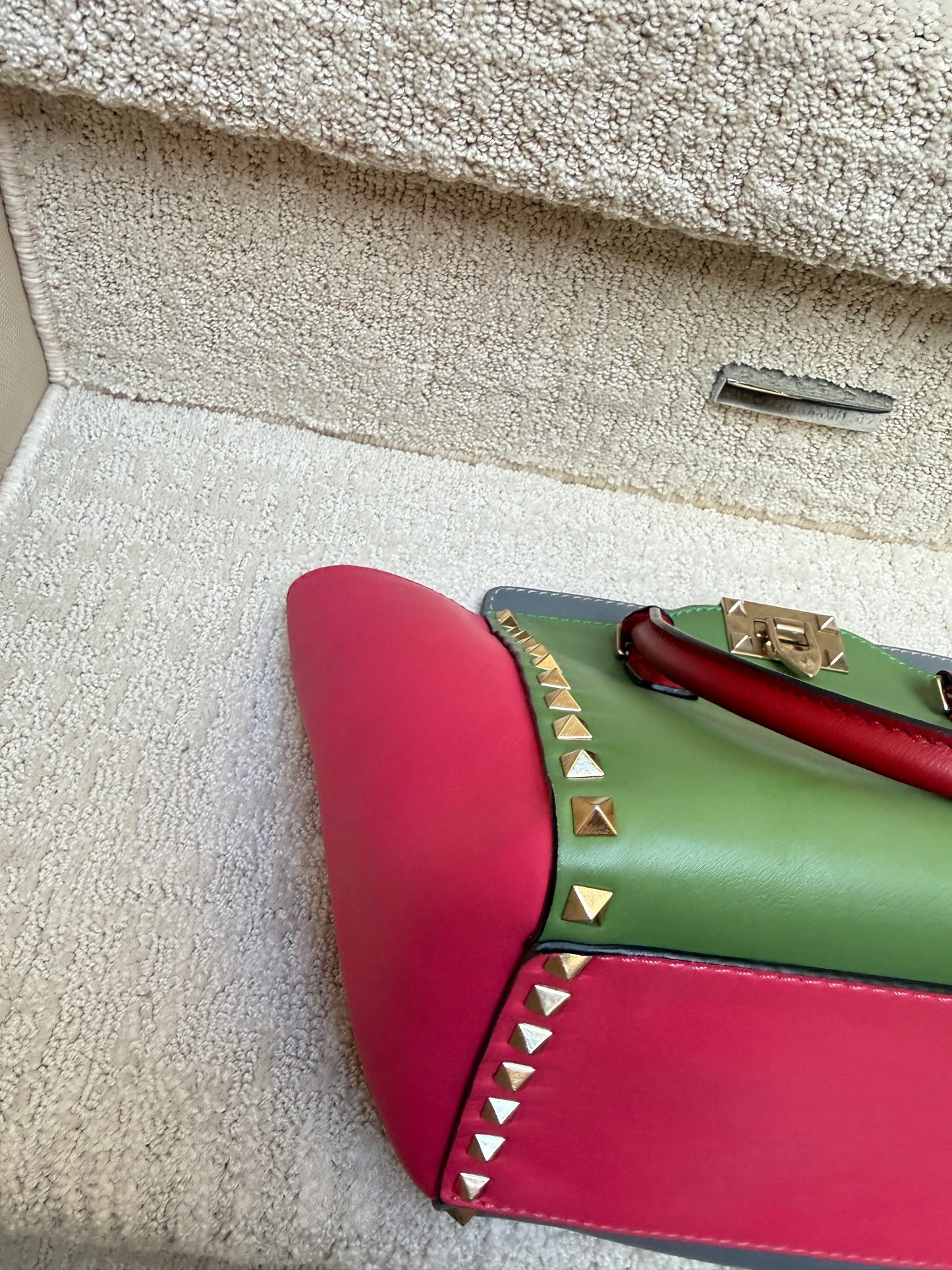 Valentino Garavani Vitello Rockstud Double Handle Tote Multi Color