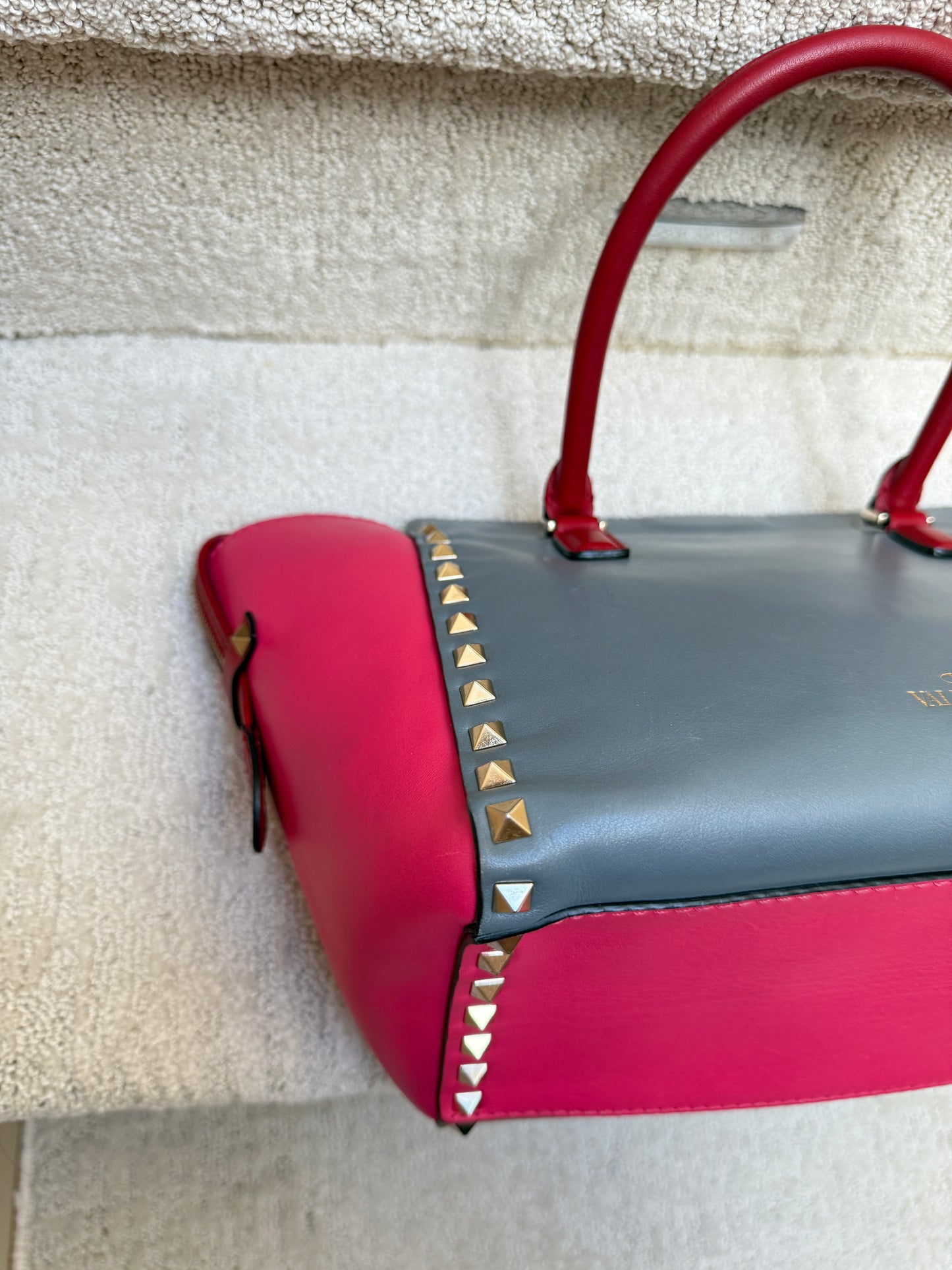 Valentino Garavani Vitello Rockstud Double Handle Tote Multi Color