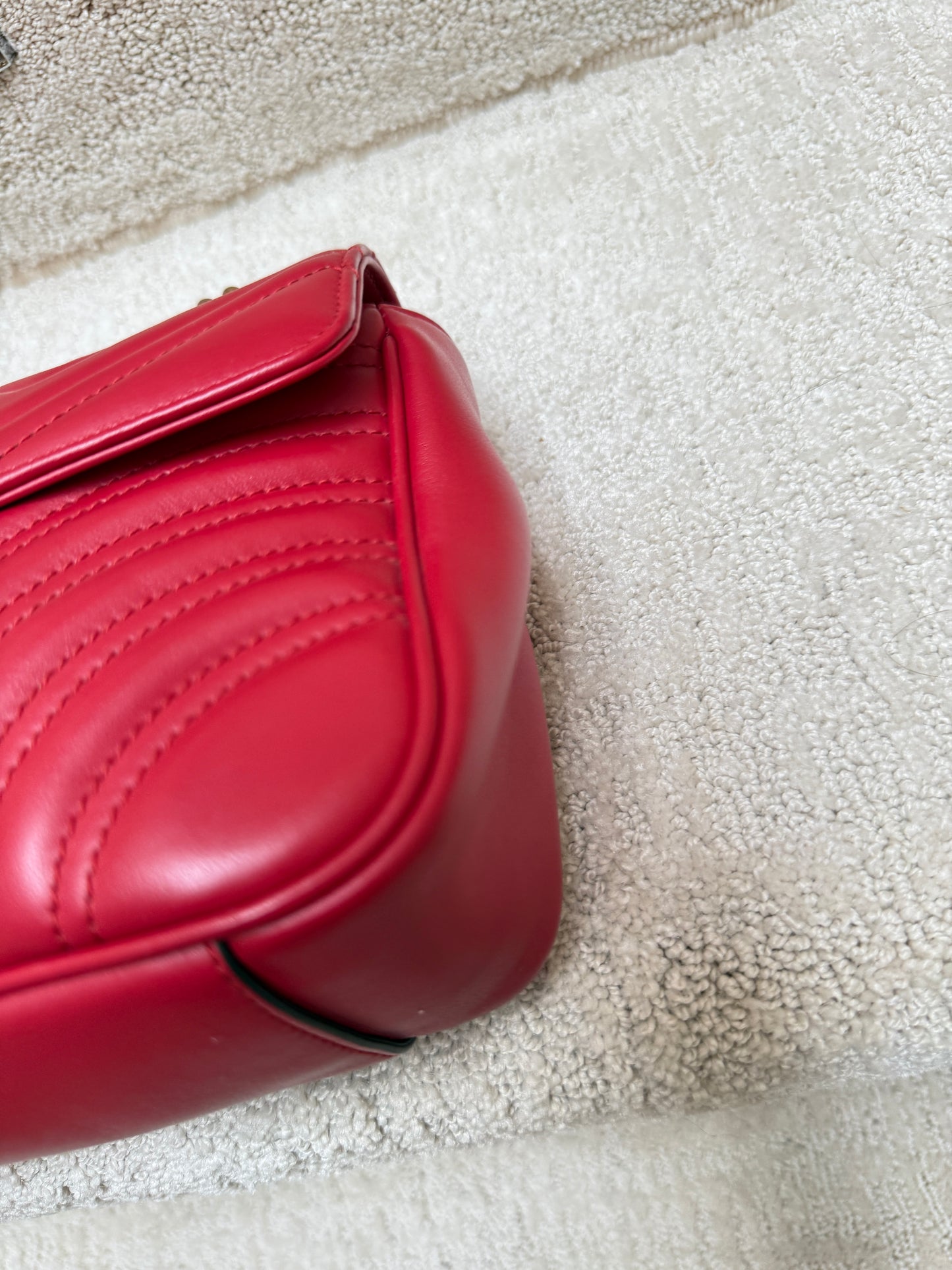 Gucci Calfskin Matelasse Small GG Marmont Shoulder Bag Red