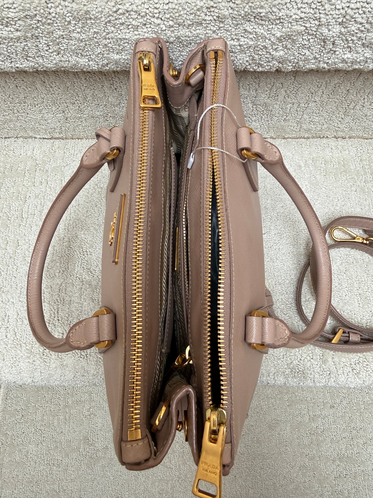 Prada Galleria Double Zip Tote Beige