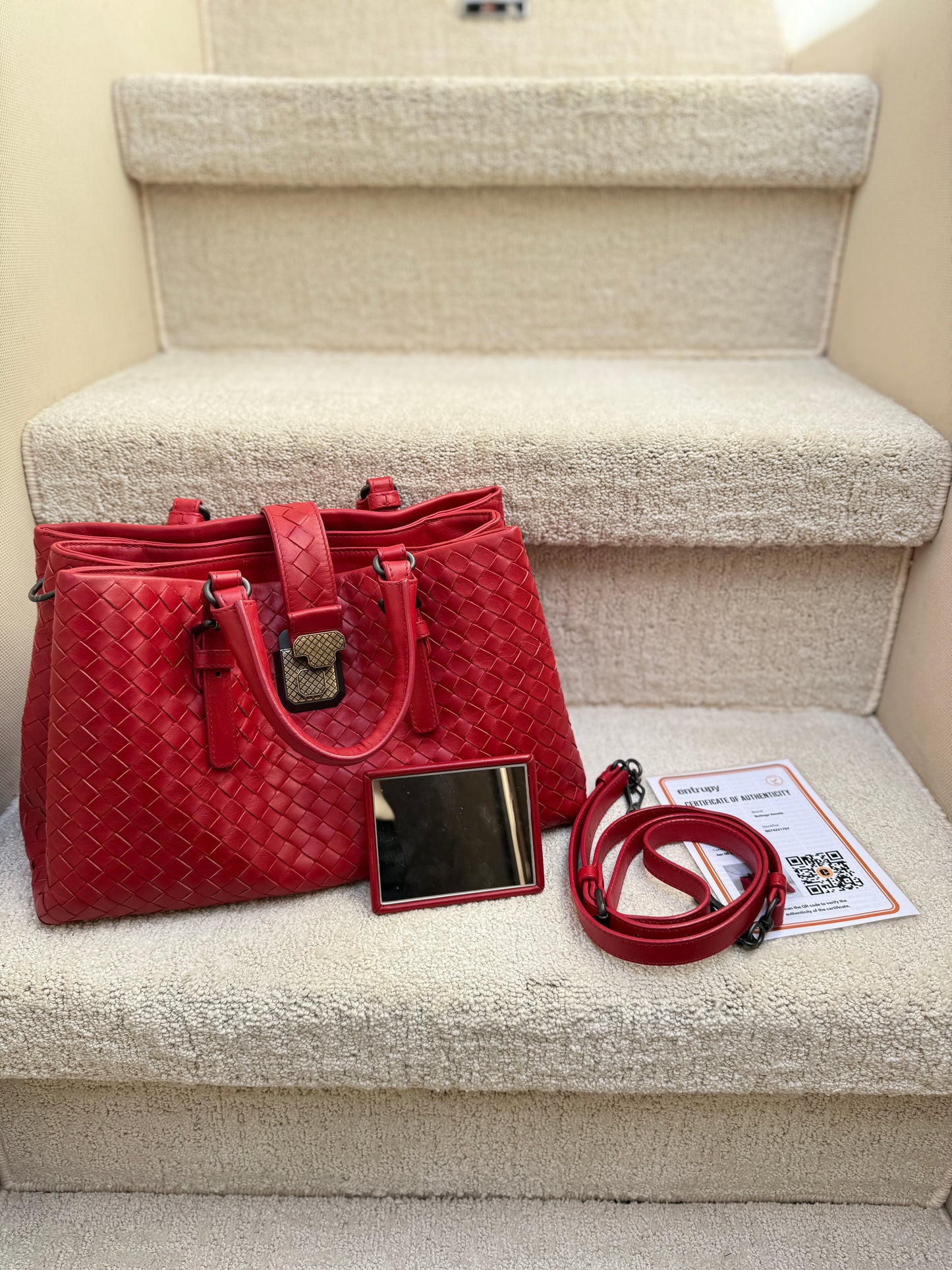 Bottega Veneta Intrecciato Small Roma in Red