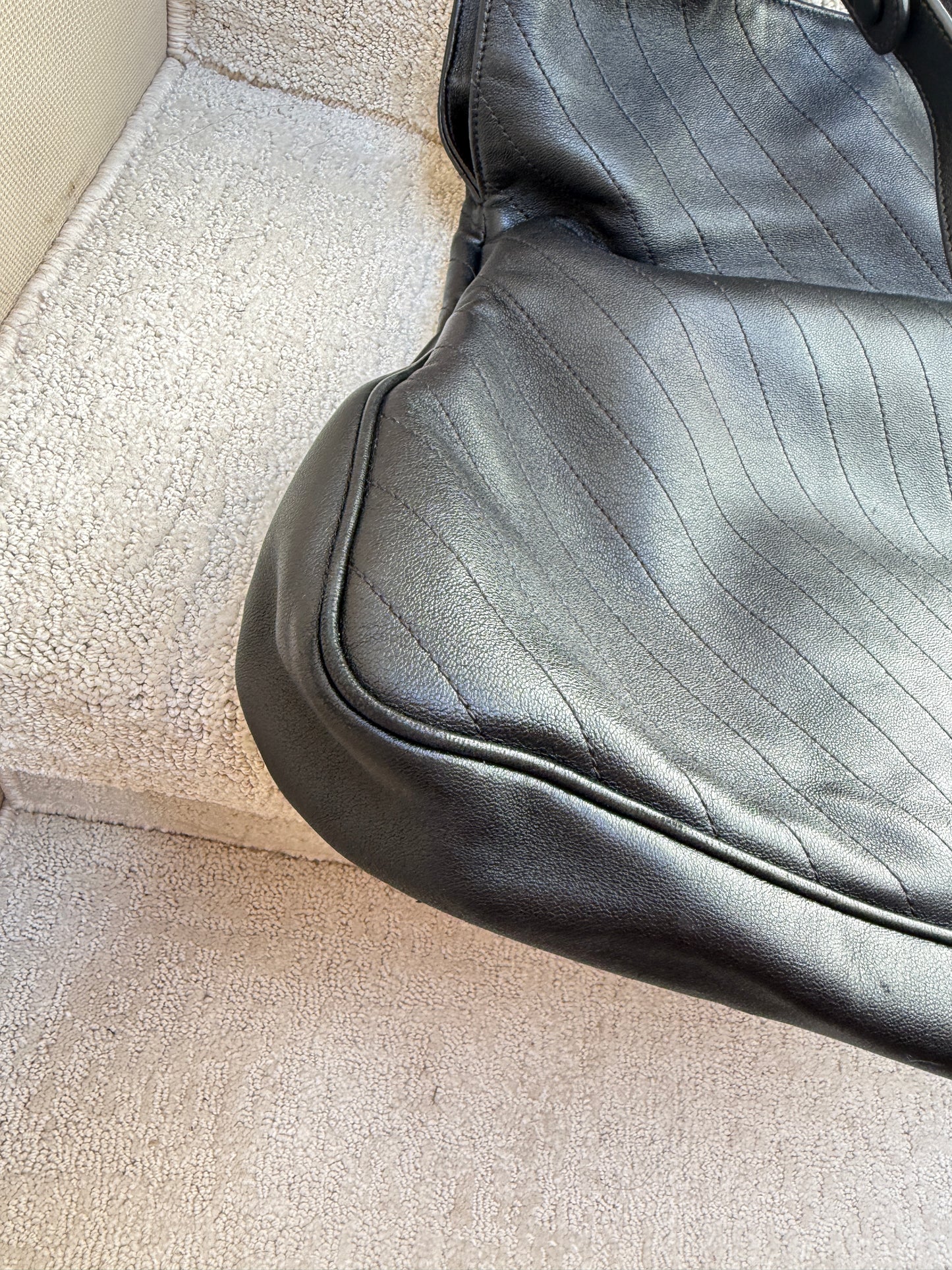 Gucci Sakai Be Green Calfskin Diagonal Stitched Medium Blondie Tote Black