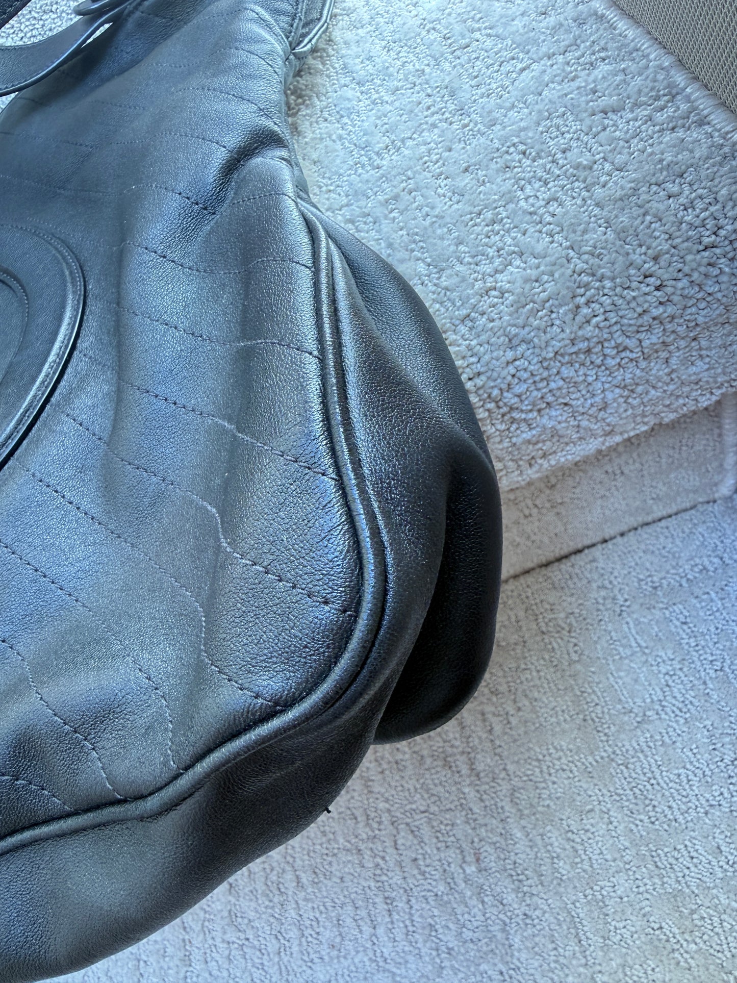 Gucci Sakai Be Green Calfskin Diagonal Stitched Medium Blondie Tote Black