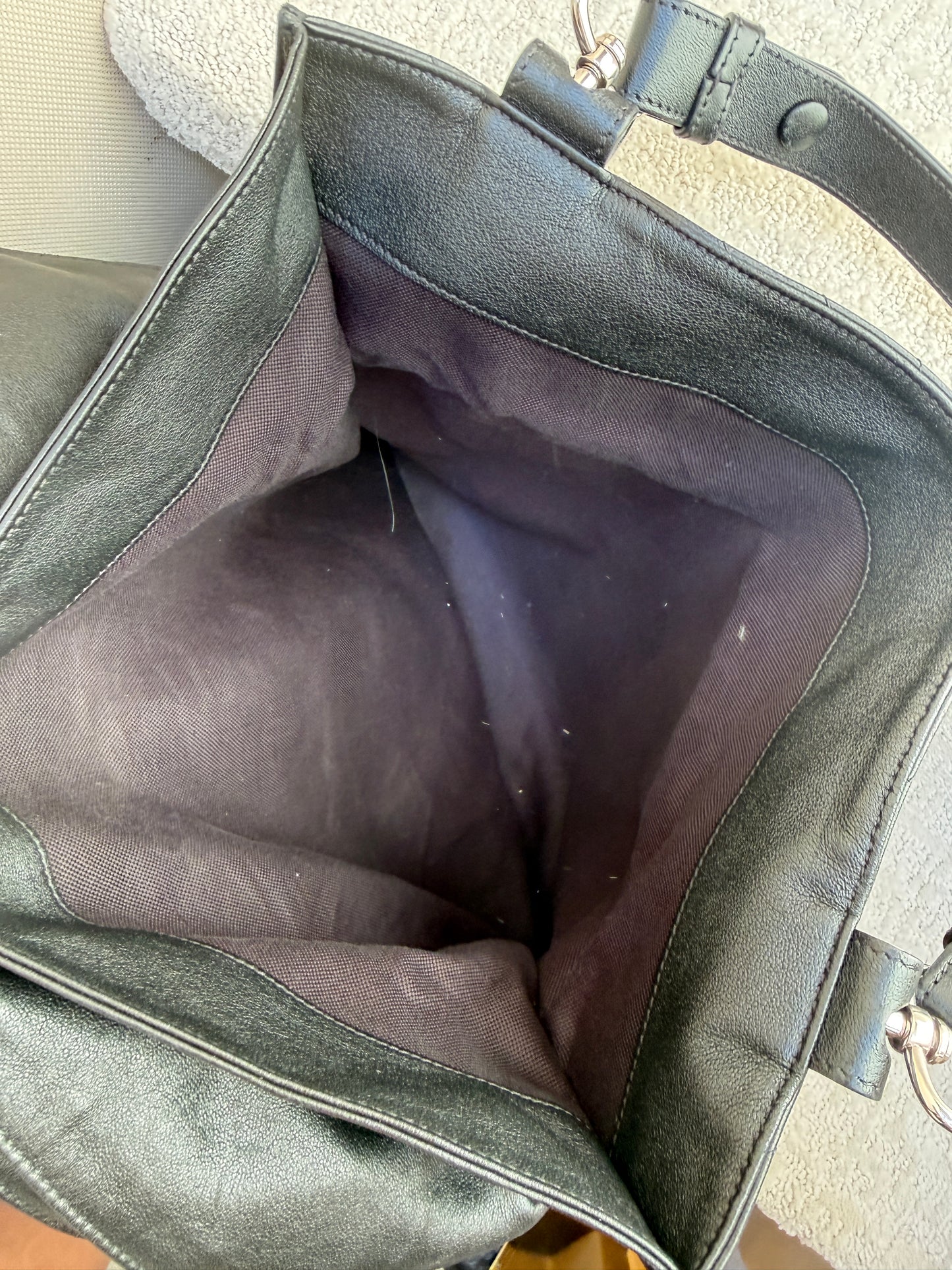 Gucci Sakai Be Green Calfskin Diagonal Stitched Medium Blondie Tote Black